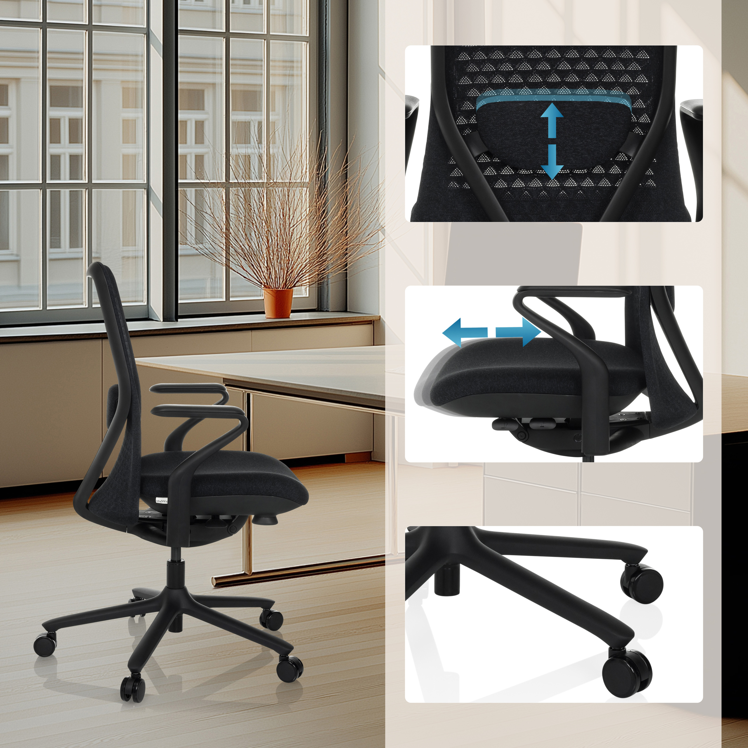 VERVIO Bürostuhl Netzstoff Schwarz