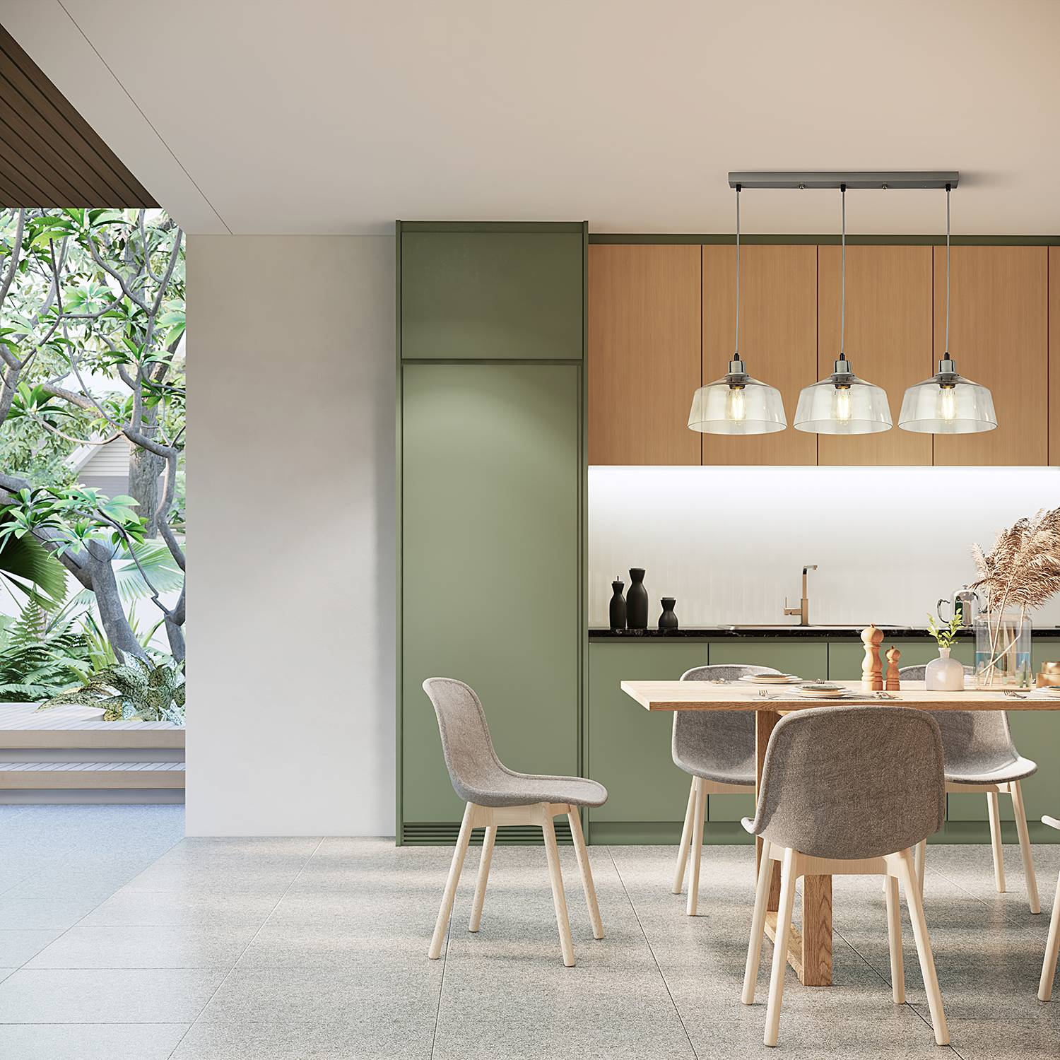 Odeon 3-flammige Pendelleuchte Stahl Grau