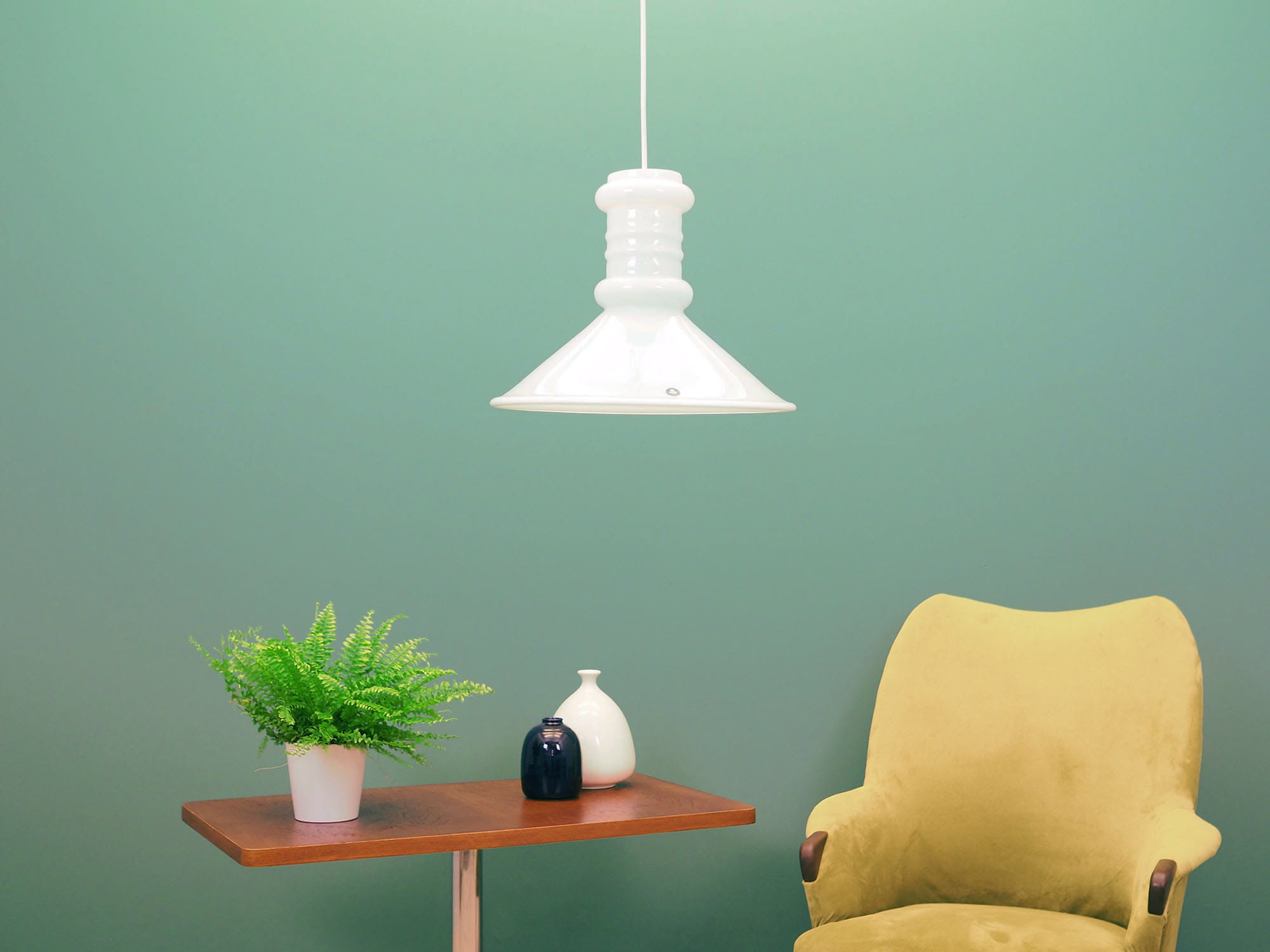 Vintage pendant lamp glass white 1970s