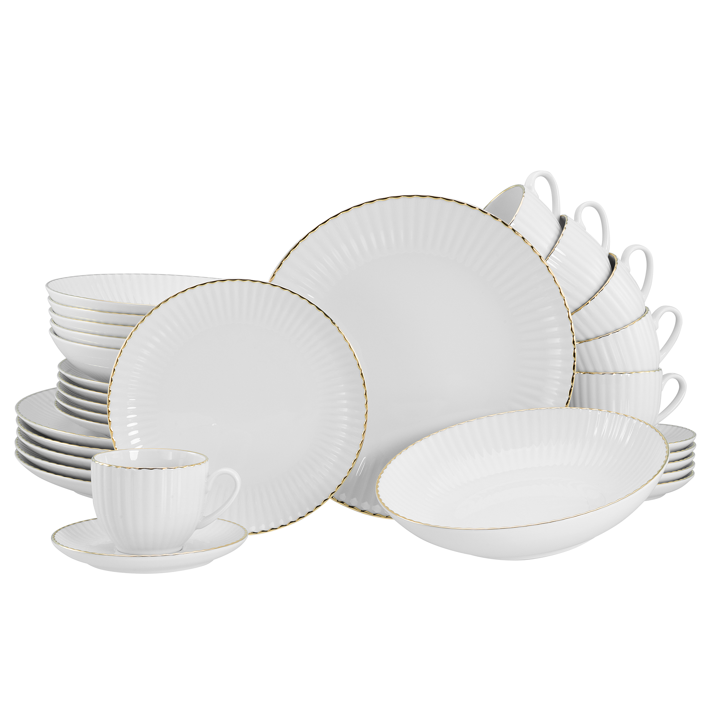 Allegra Gold Rim Combination Service Porcelain White