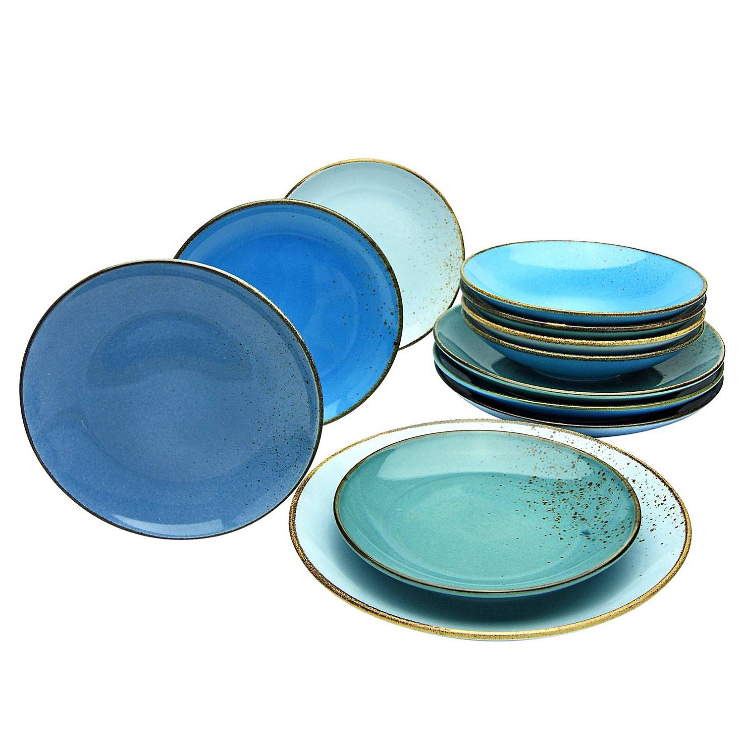 Dinner service Nature Collection set of 12 stoneware Aqua