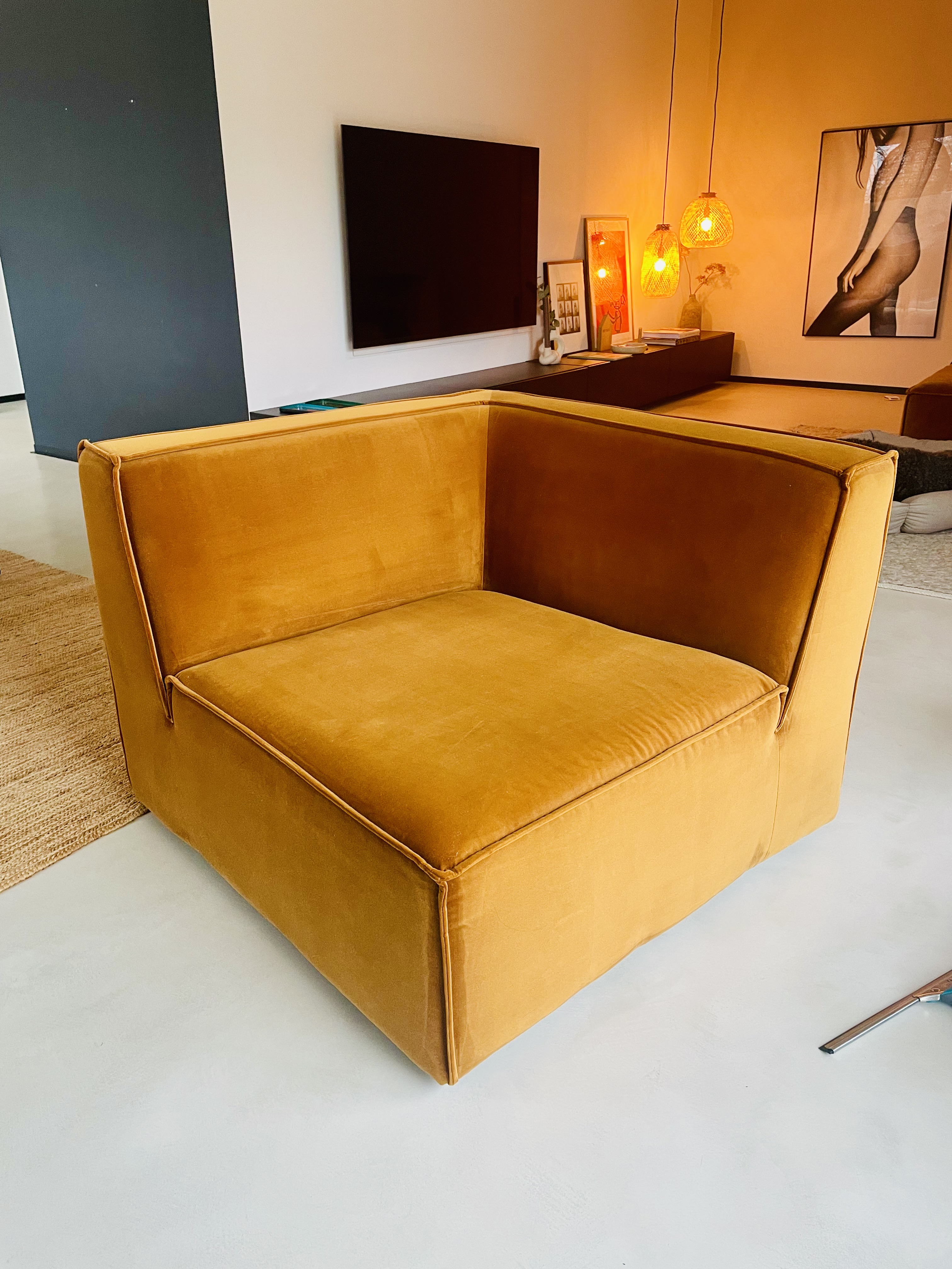 Dane 1-seater corner module Velour Matte Amber