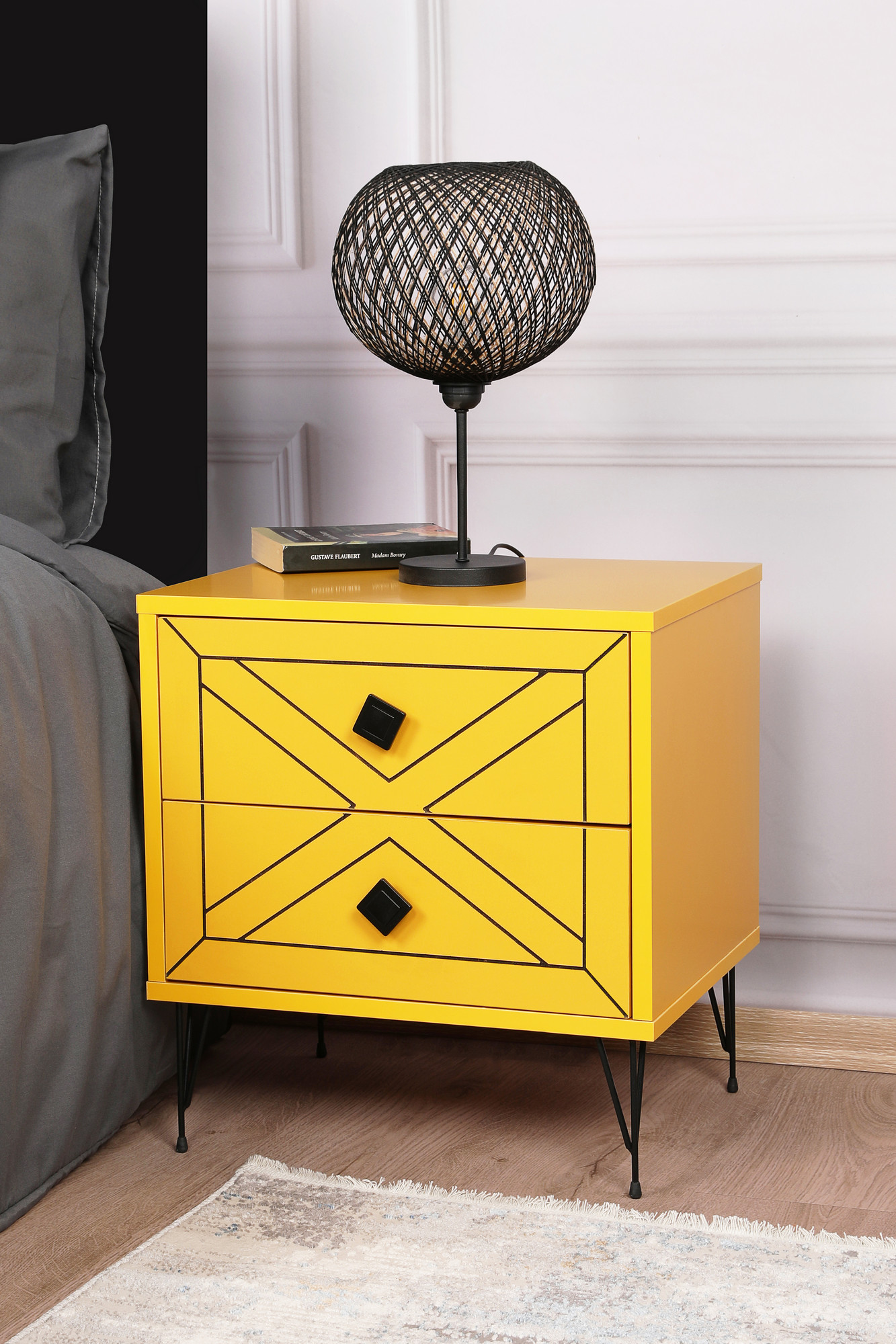 Luna bedside table wood veneer yellow