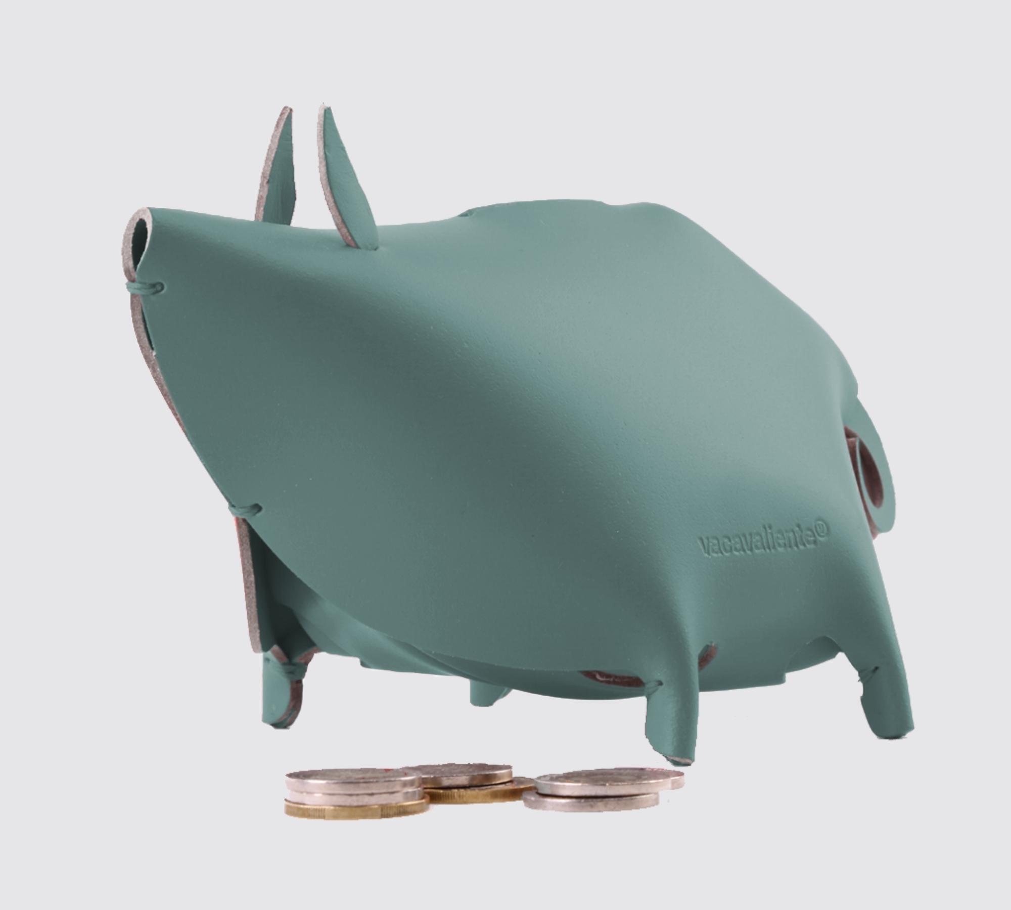 Sparschwein aus Recyceltem Leder aus Spanien Eukalyptus