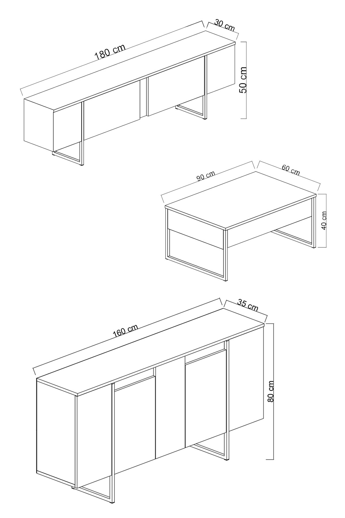 Luxe Wohnzimmermöbel-Set Holz Walnuss Schwarz