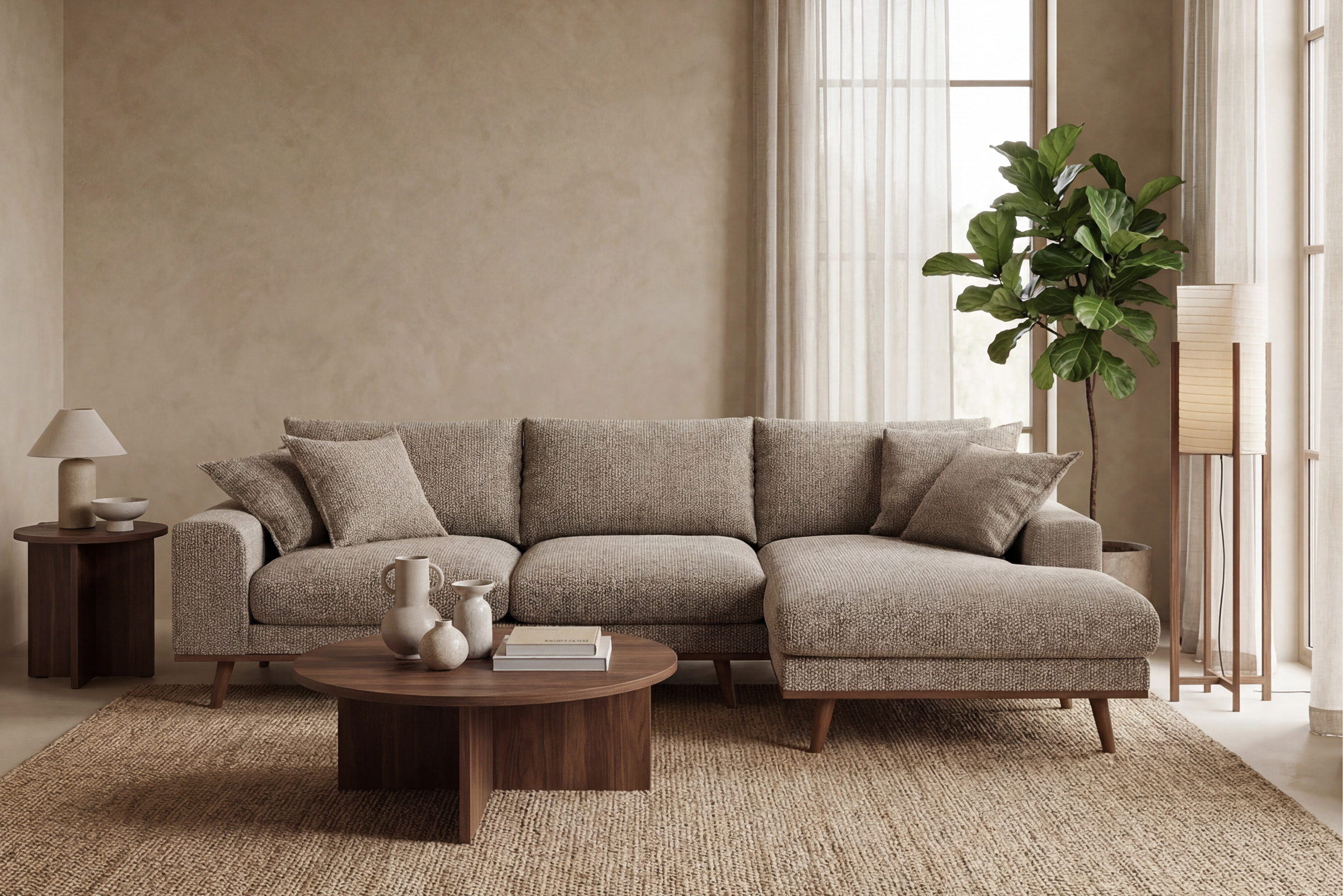 Corner Sofa Harper 3-Seater Right Light Brown