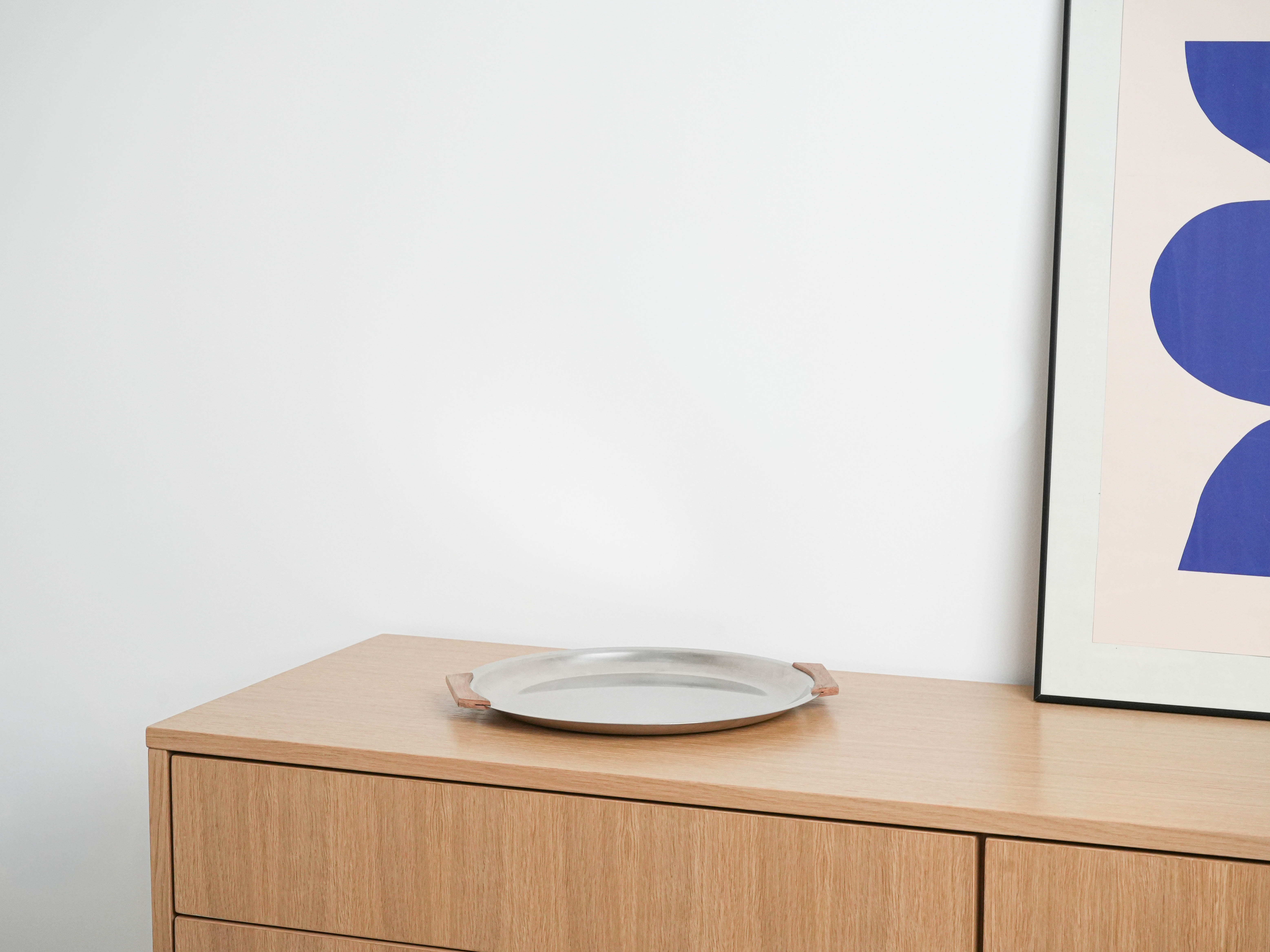 Rundes Edelstahl-Tablett 1970er Jahre