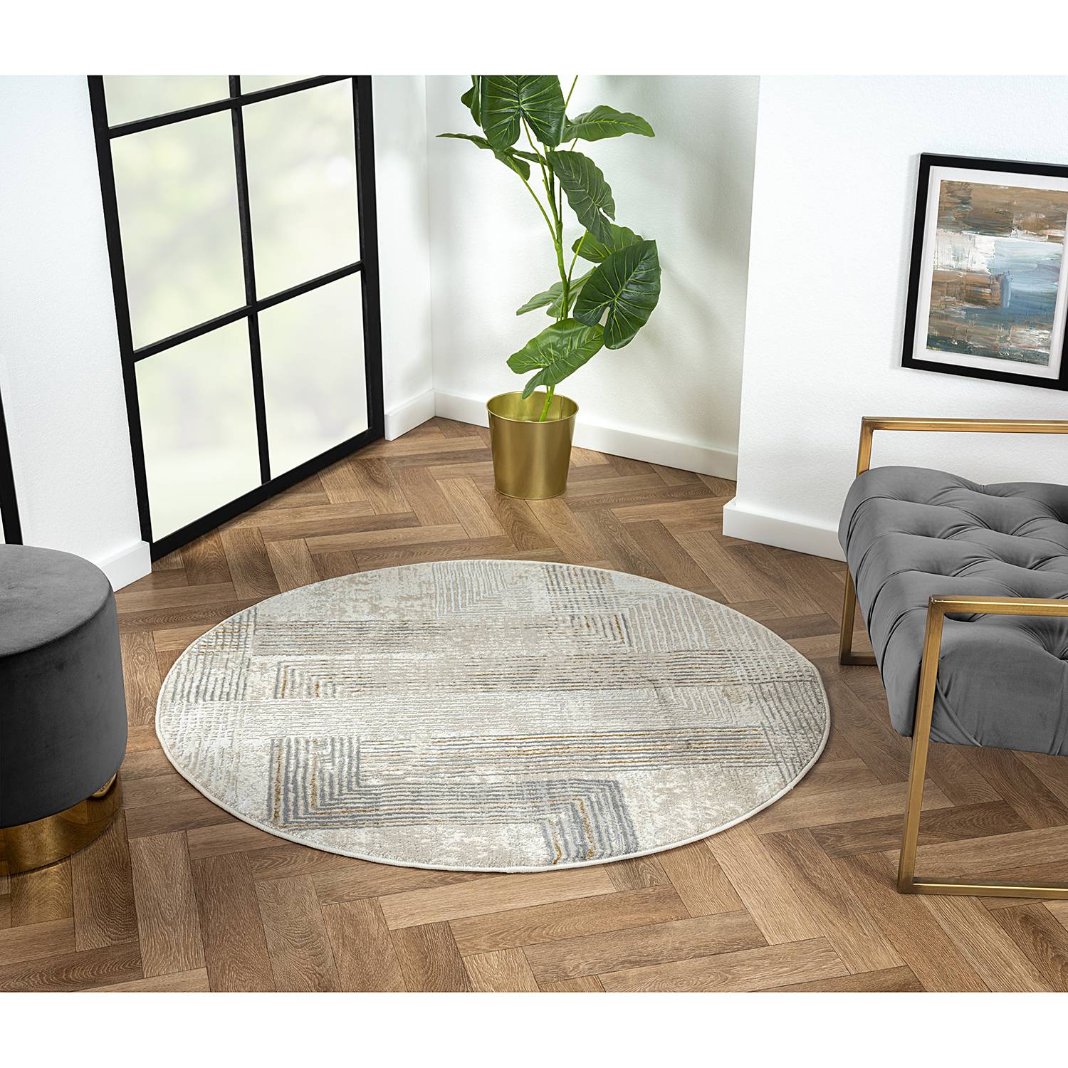 My Way Kurzflorteppich Baumwolle Beige Ø 120cm