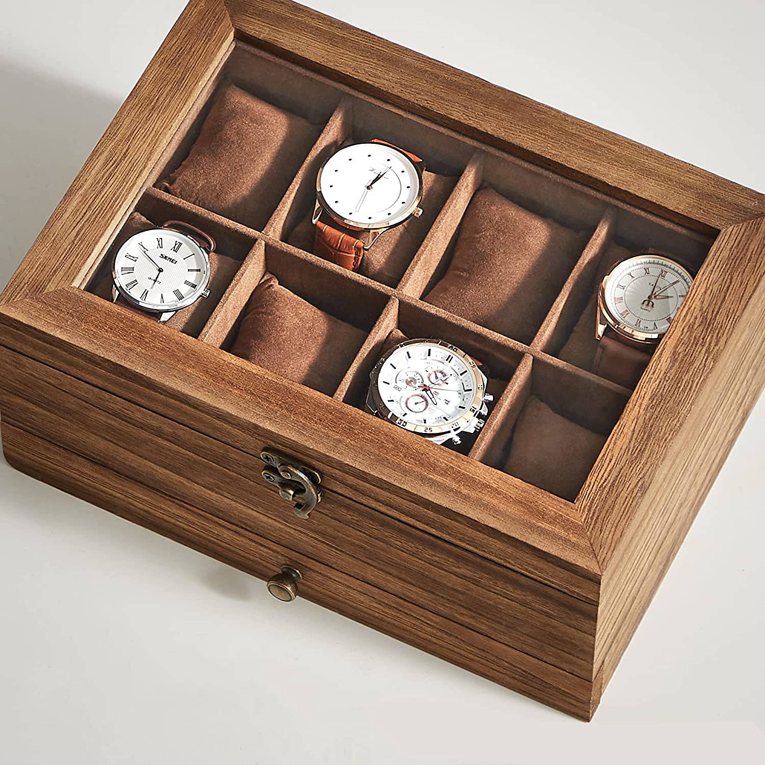 Watch Box Tosside Paulownia Velvet Brown