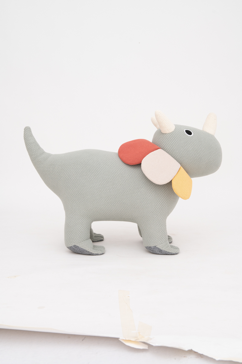 Dino Stuffed Animal Cotton Green White