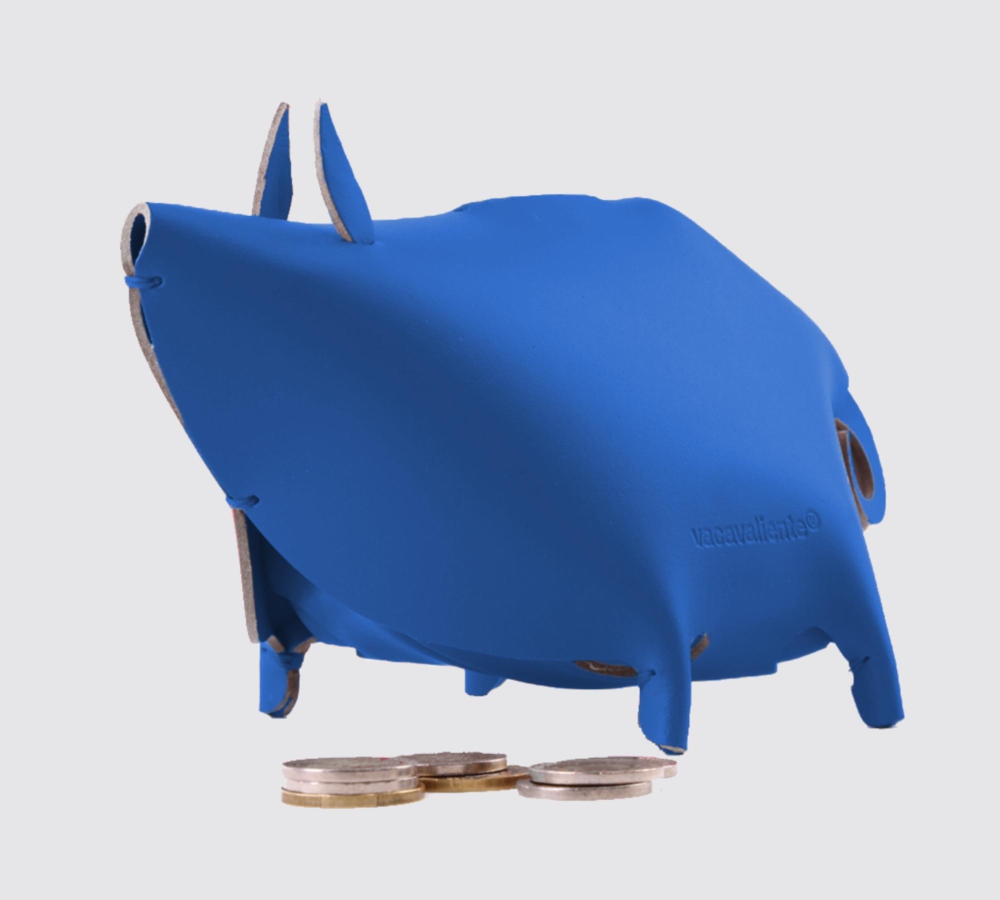 Sparschwein aus 100% Recyceltem Leder aus Spanien Blau