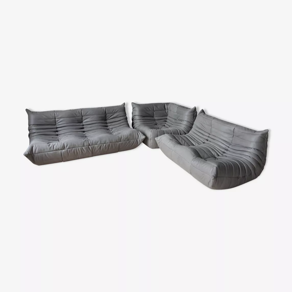 Togo Lounge Set 3 pz. Pelle Madras Grigio cenere