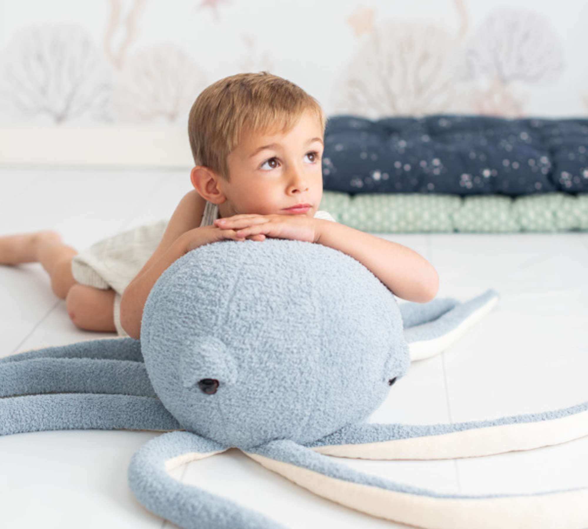 Oktopus Maxi Plüschtier Baumwolle Blau