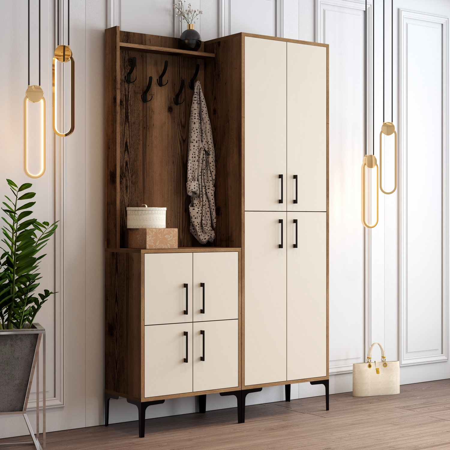 Ana Wardrobe Walnut Brown Cream 120cm x 200cm