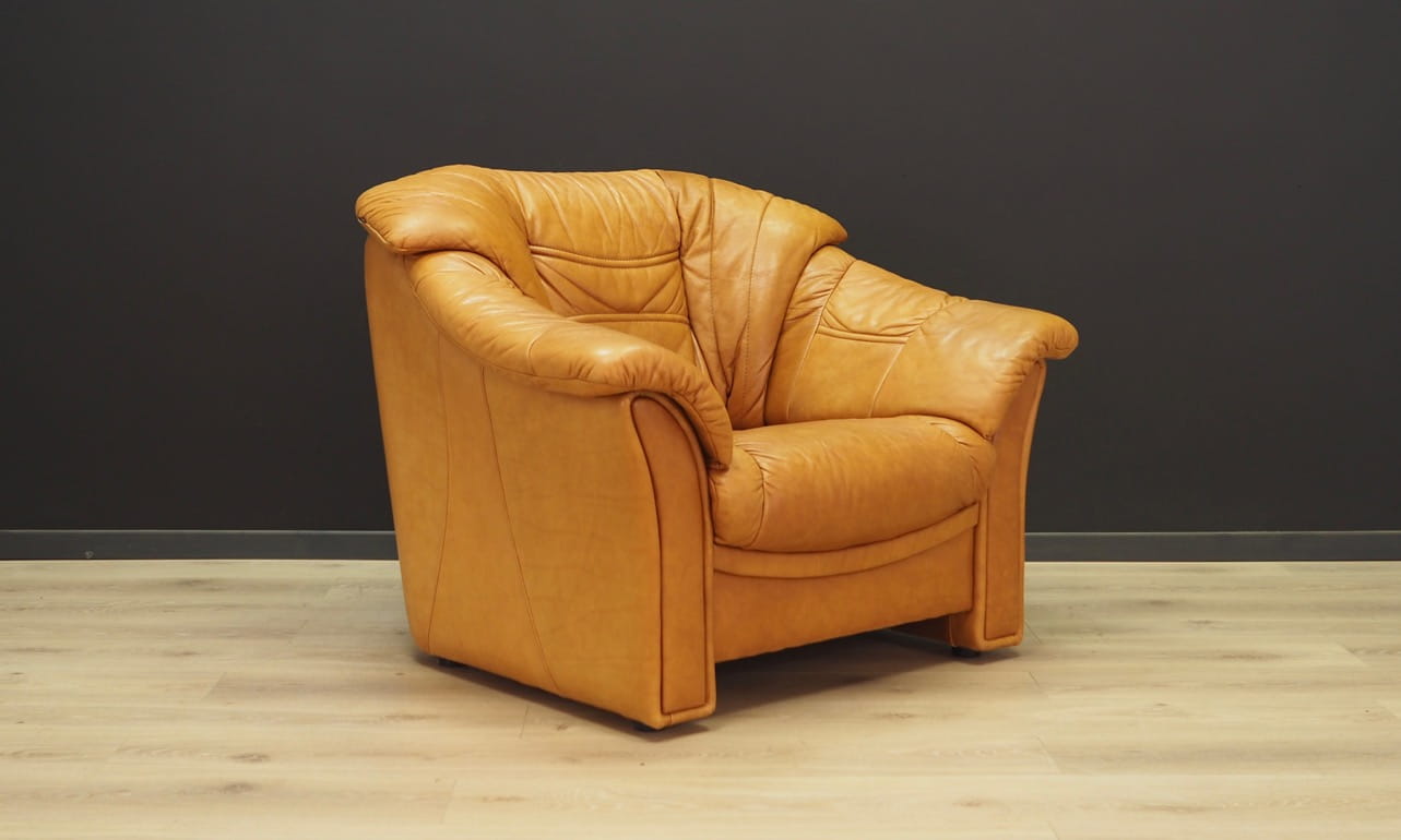 Vintage Sofa 3-Sitzer und Sessel Leder Cognac 1970er Jahre
