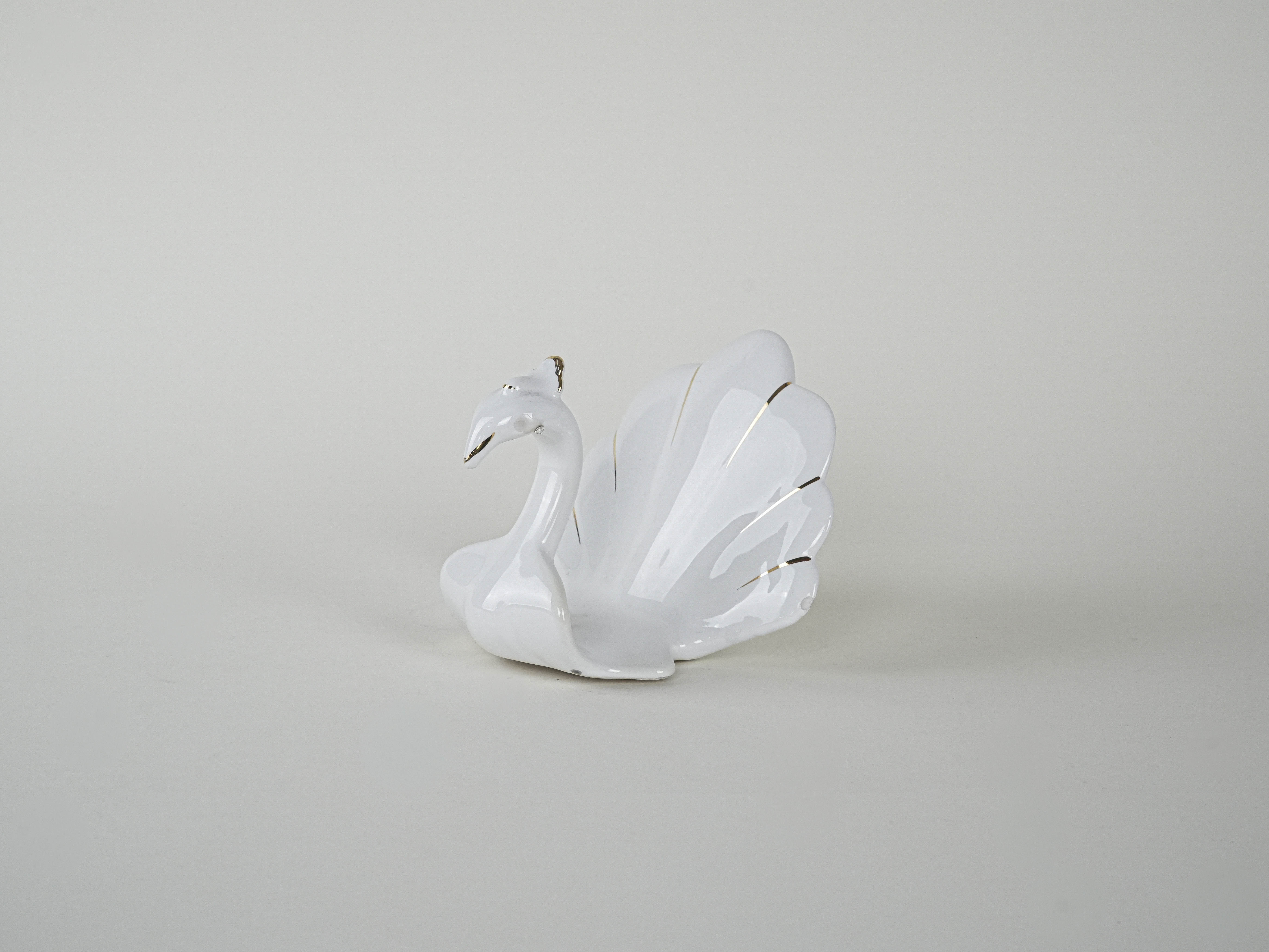 Porzellan-Pfauenfigur Weiß 1970er Jahre