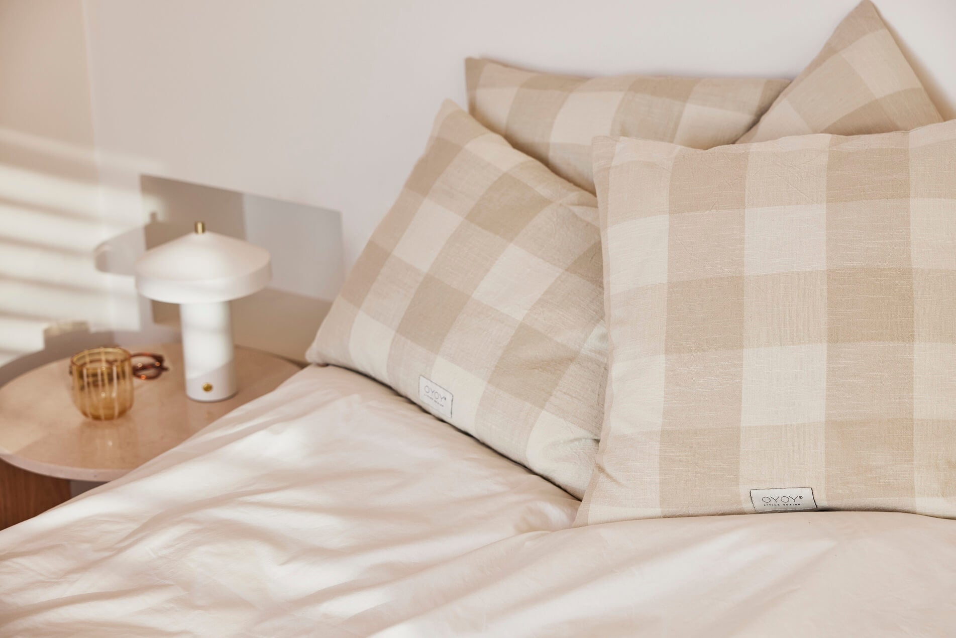 Fodera per cuscino a scacchi in cotone biologico beige