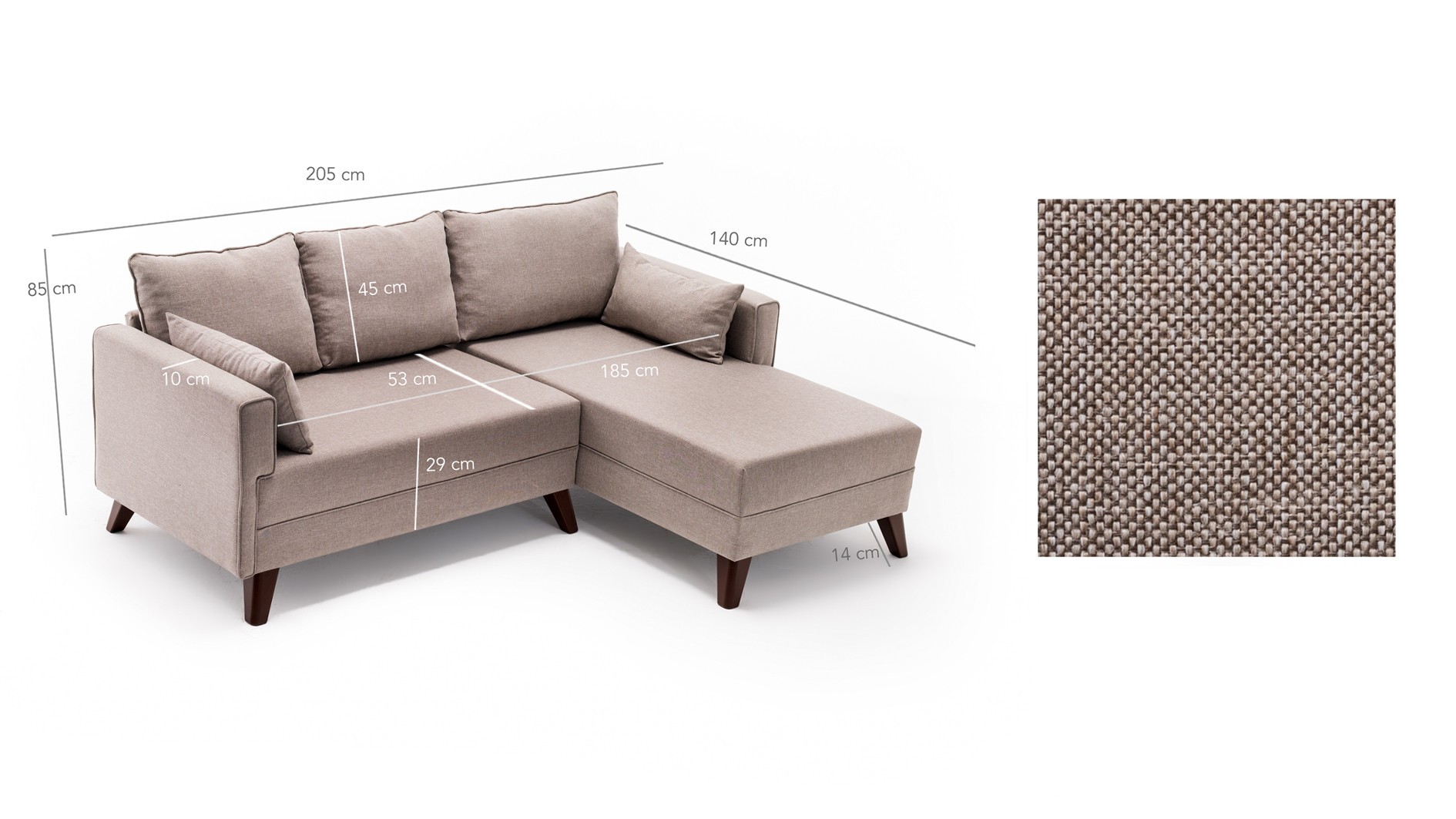 Bella Sofa Récamiere Rechts mit Hocker Creme