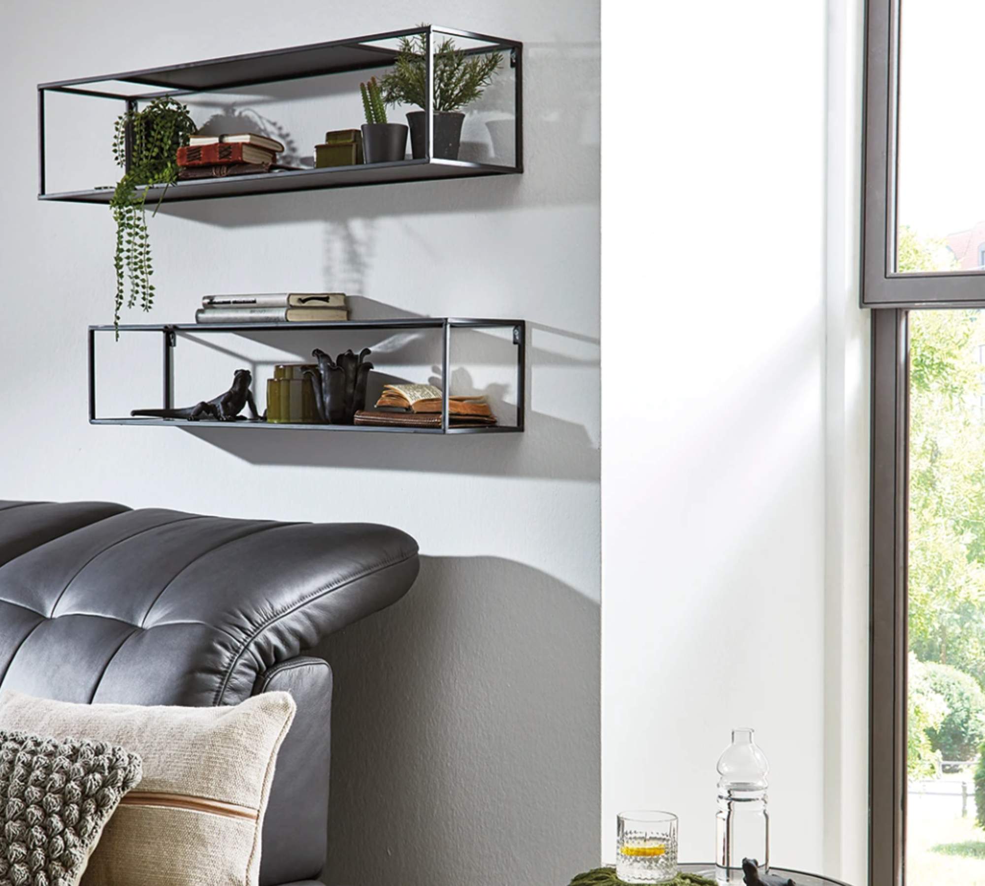 2x Wall Shelf Metal Black