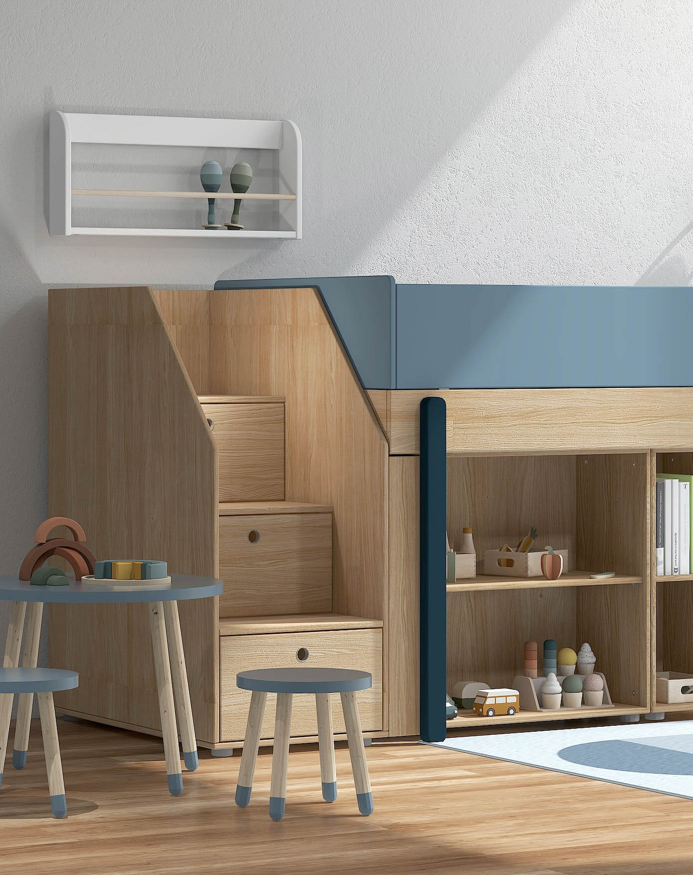 Dots Kindertisch Eschenholz Dunkelblau