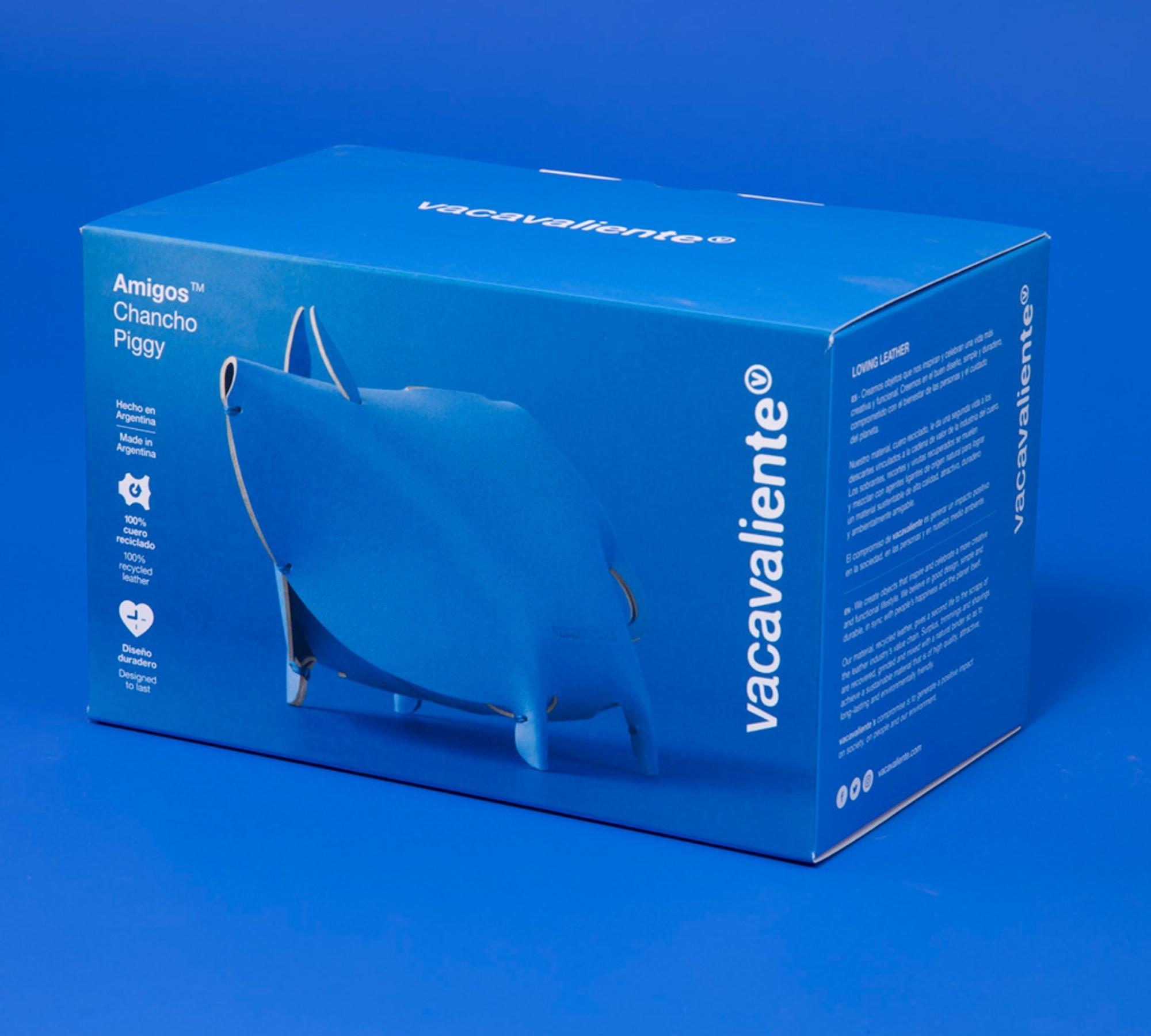 Sparschwein aus 100% Recyceltem Leder aus Spanien Blau