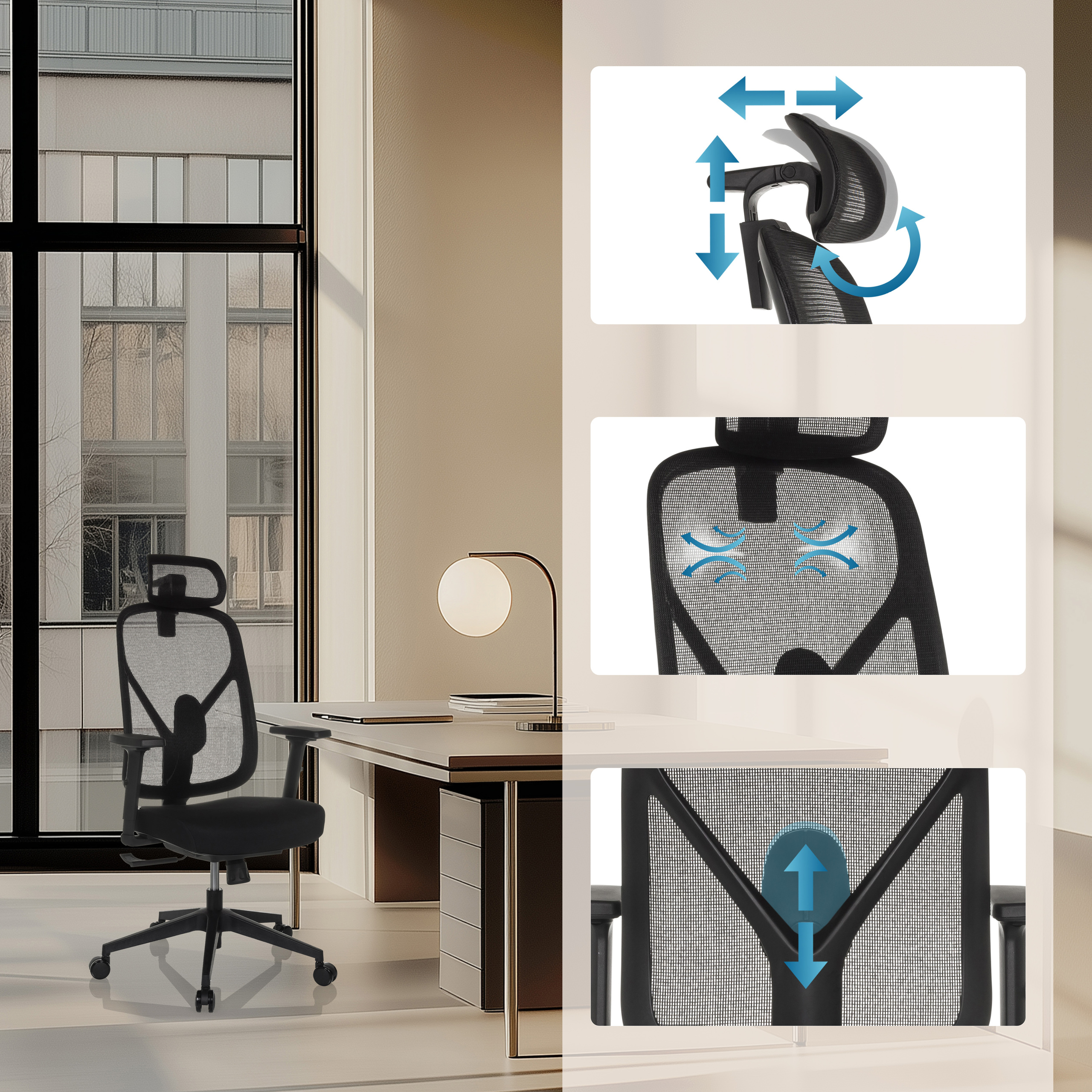 RALOO ECO Bürostuhl Netzstoff Schwarz