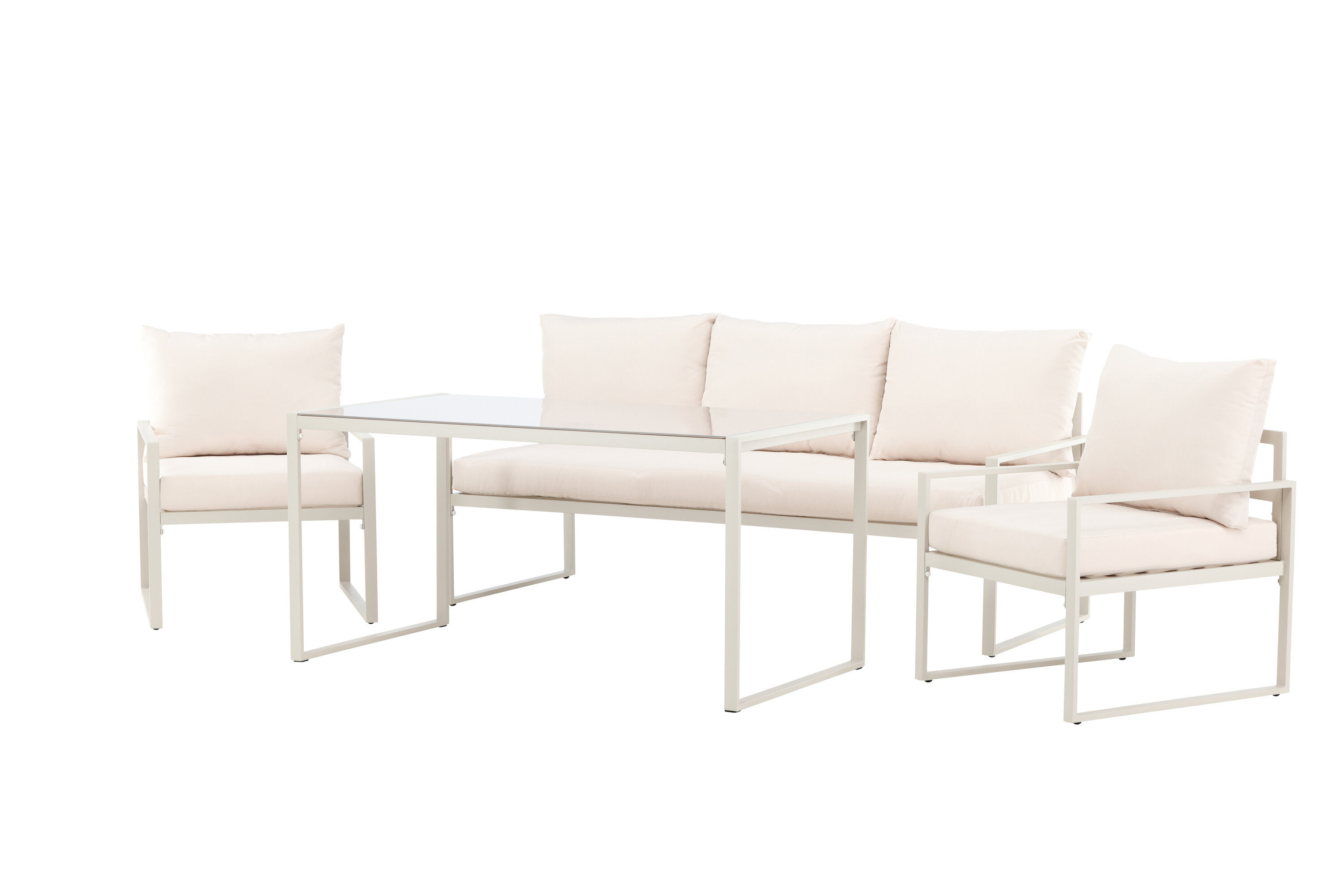 4x Catania Loungeset Stahl Glas Creme