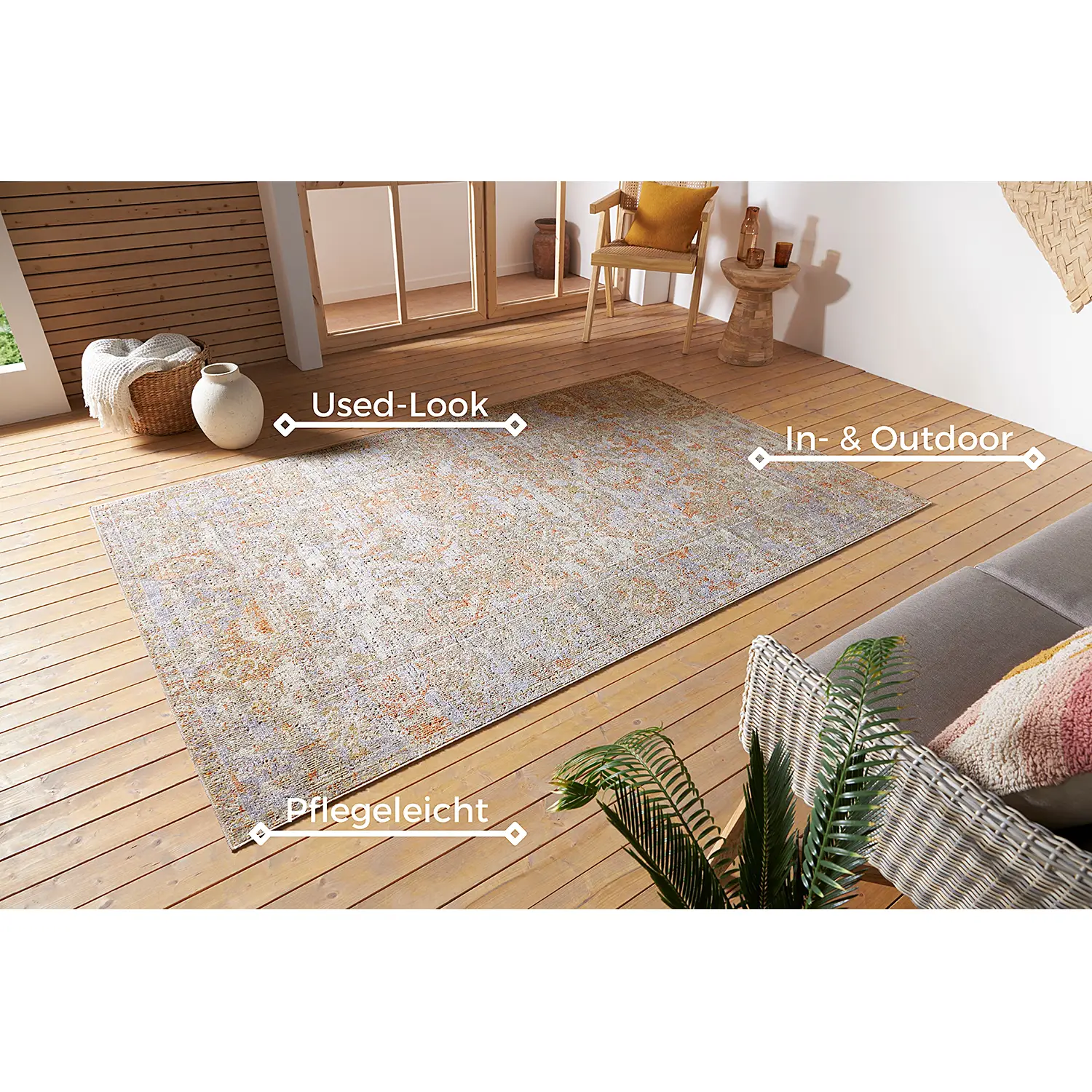 Port Said In - und Outdoor Teppich Beige Weiß
