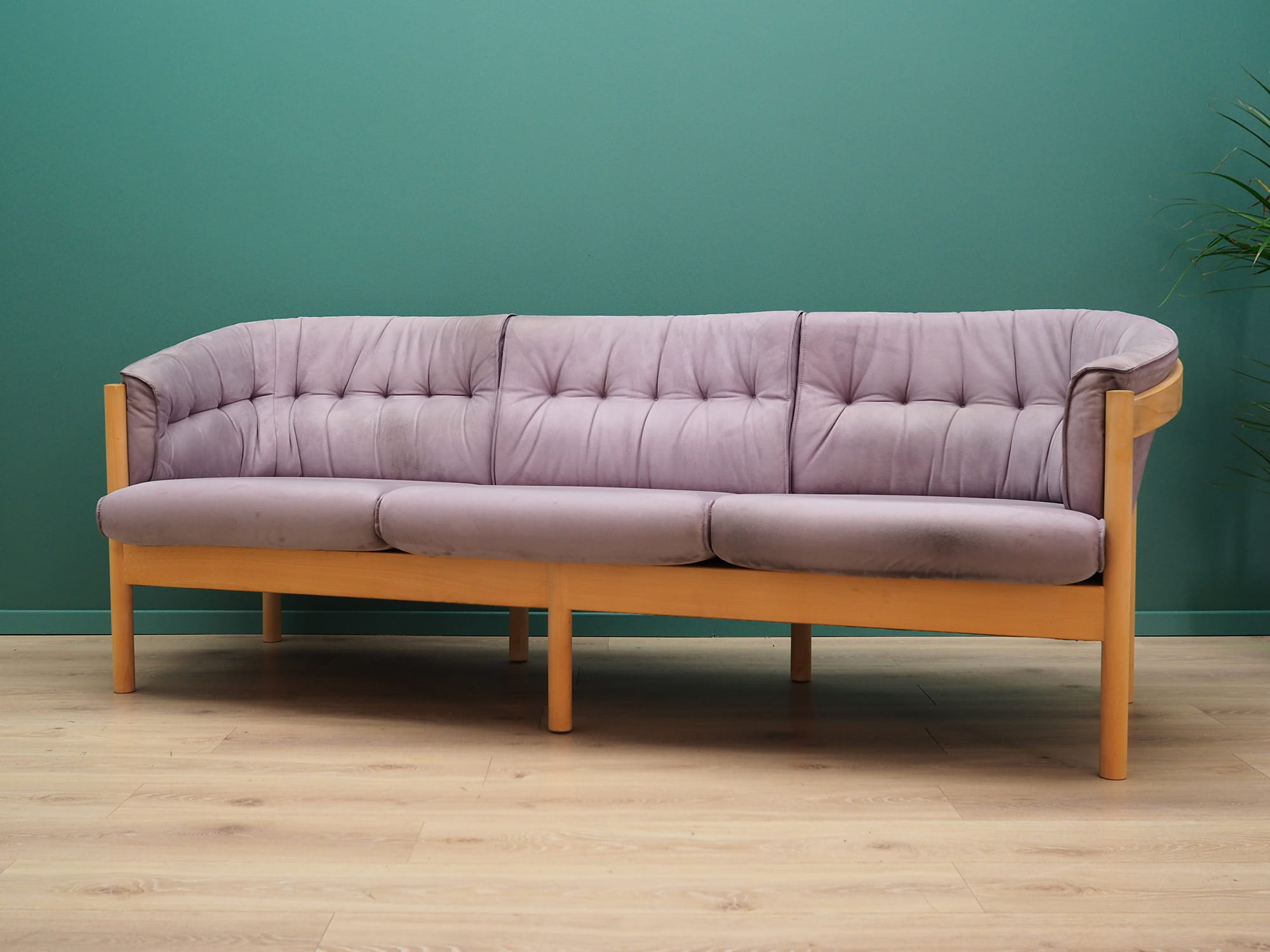 Vintage Sofa Samt Holz Violett 1970er Jahre