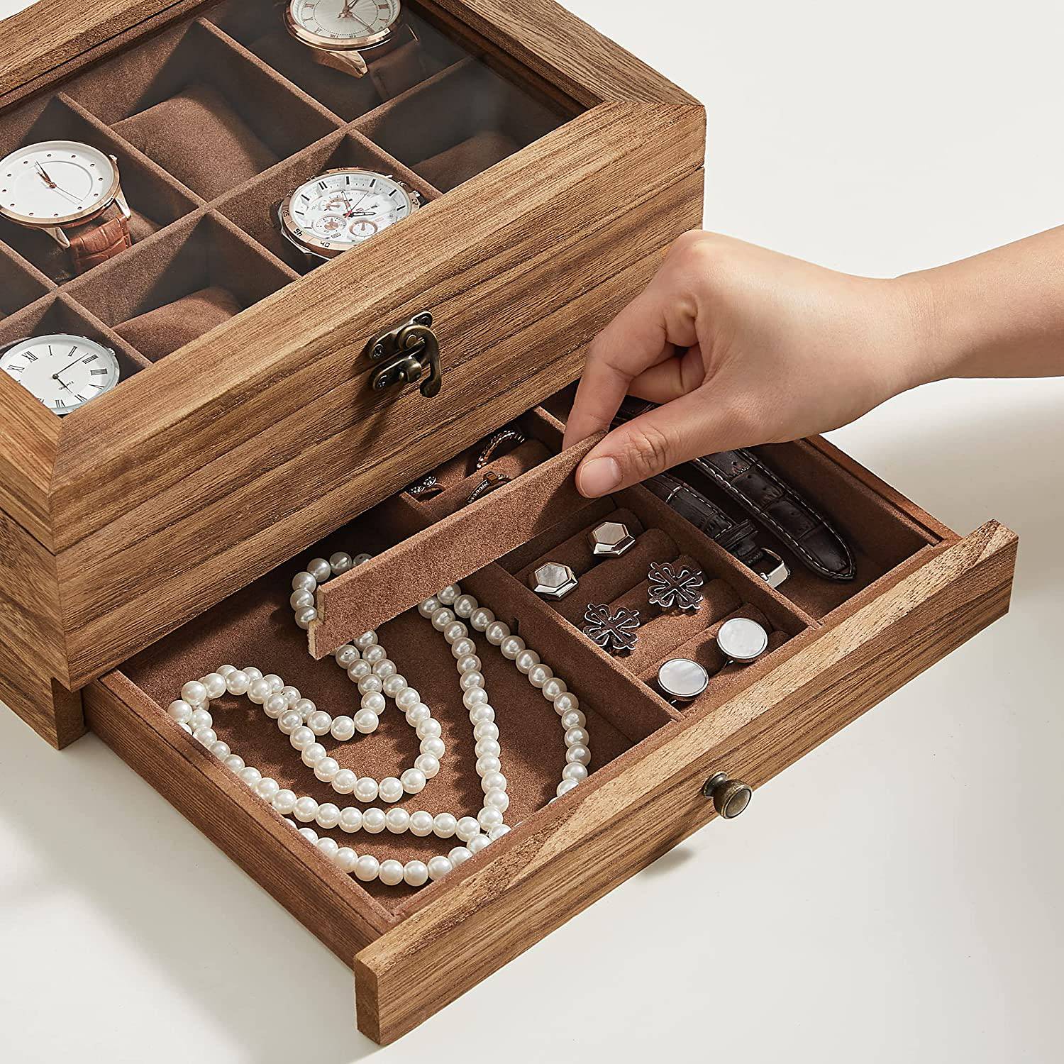 Watch Box Tosside Paulownia Velvet Brown
