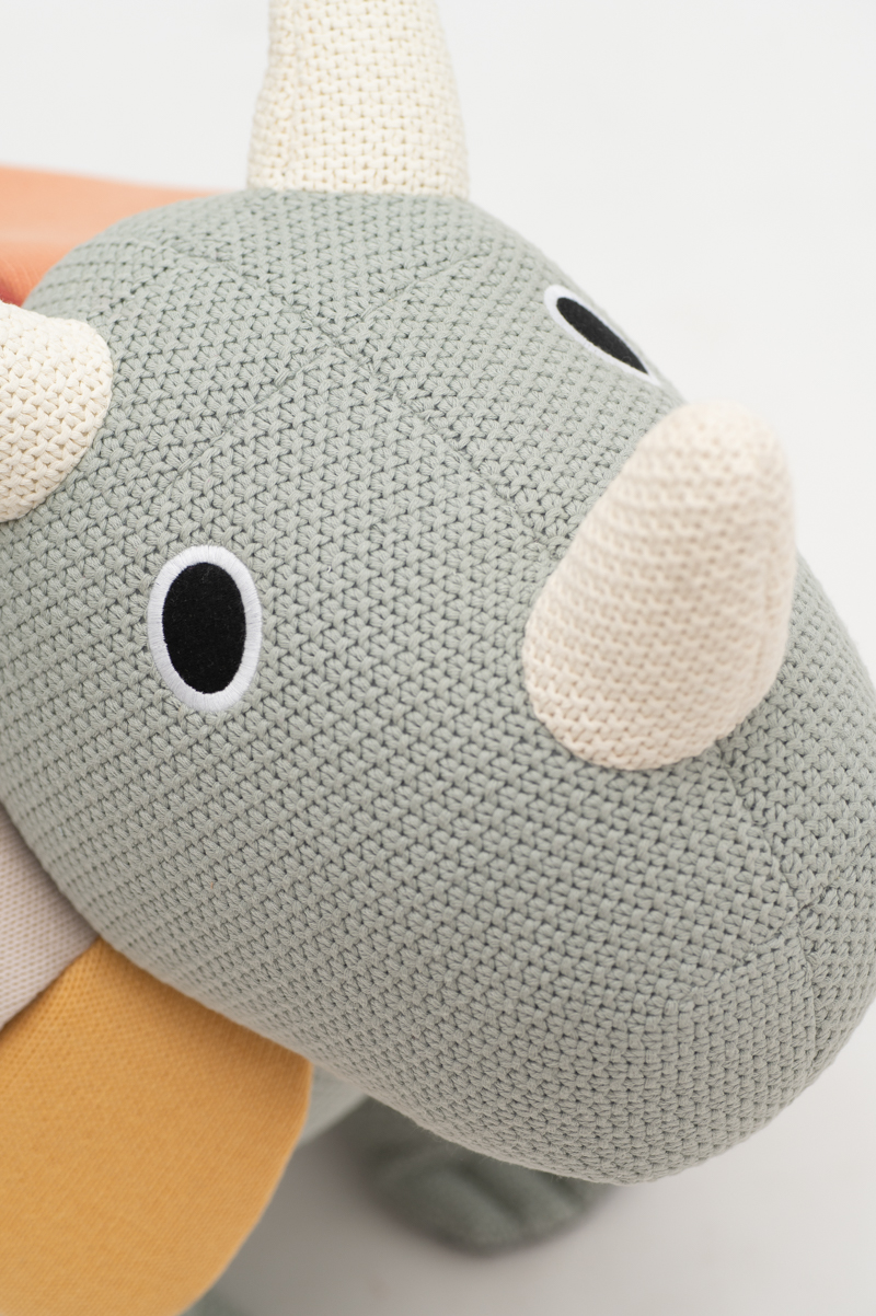 Dino Stuffed Animal Cotton Green White