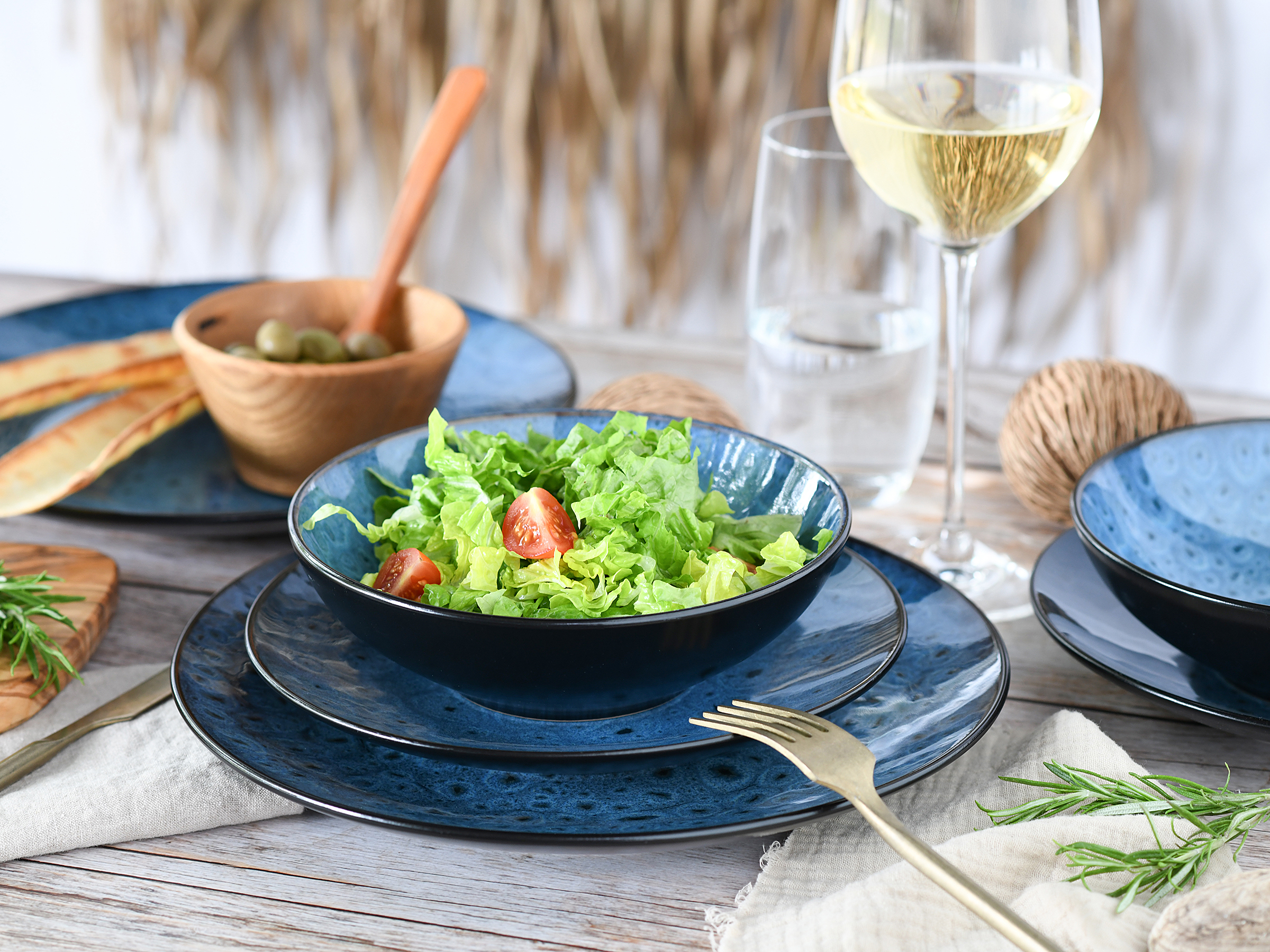 Capri Geschirrset 12-teilig Steinzeug Blau