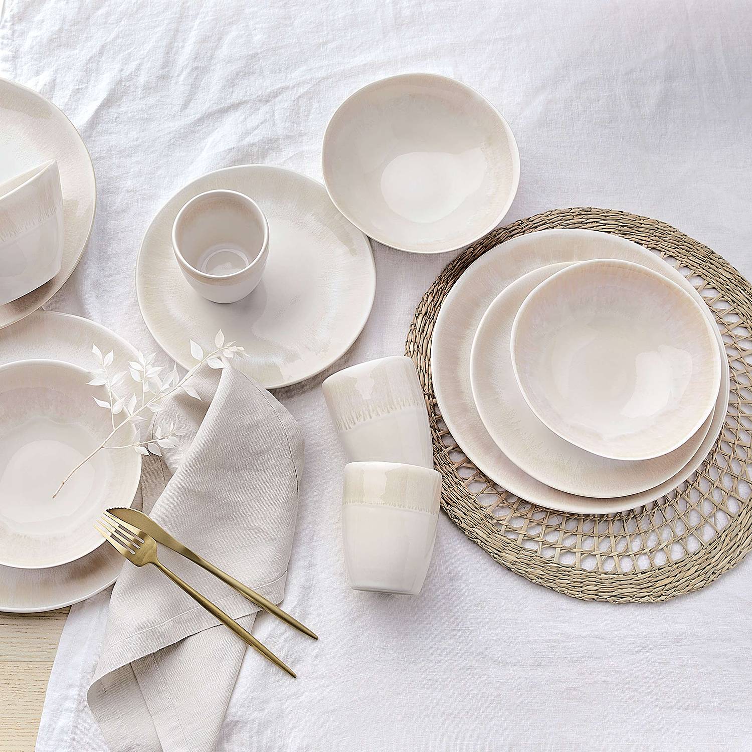 12x ATLANTIS Geschirr-Set Steinzeug Beige