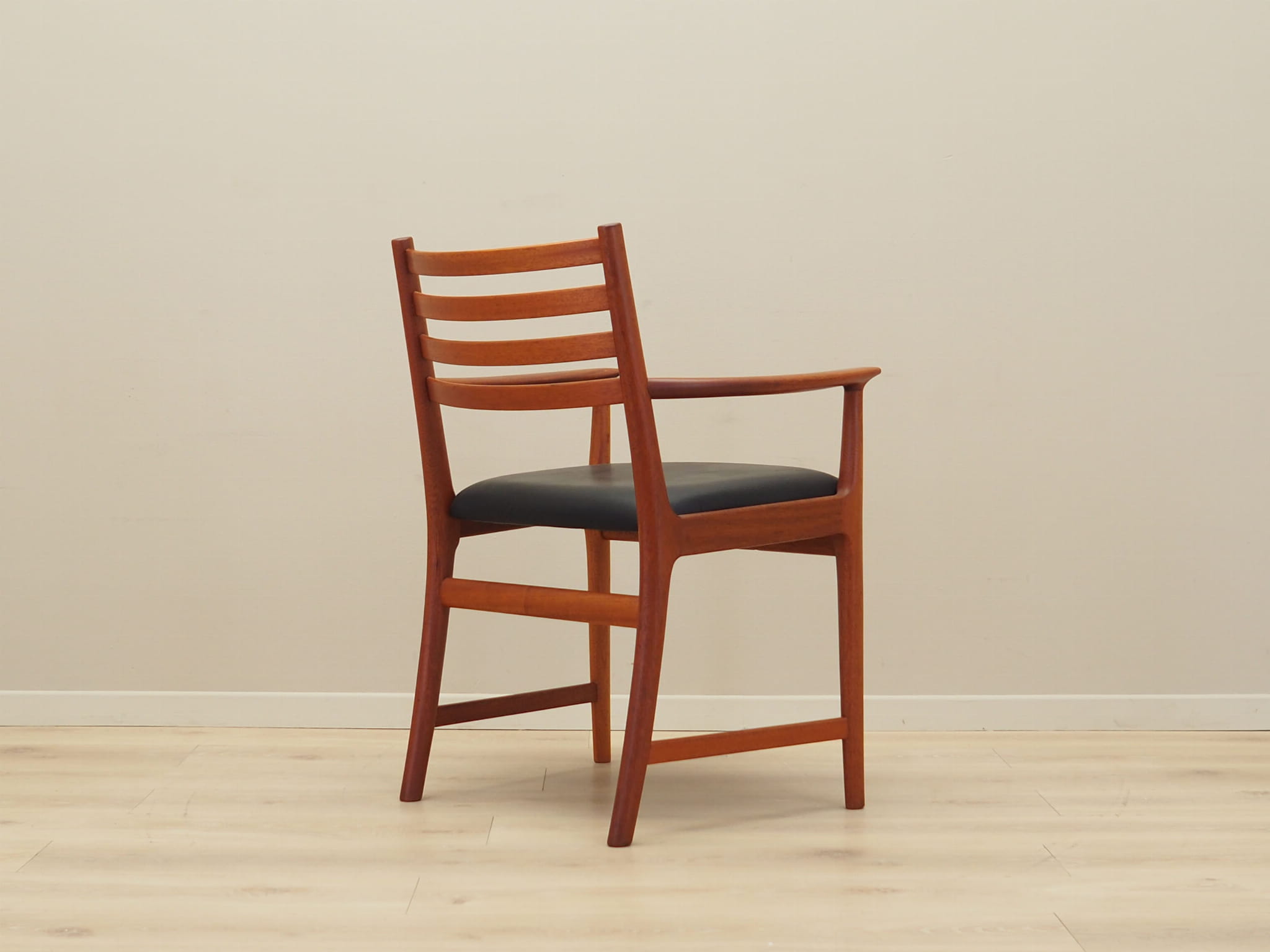 Vintage armchair Teak wood Leather Brown 1970s