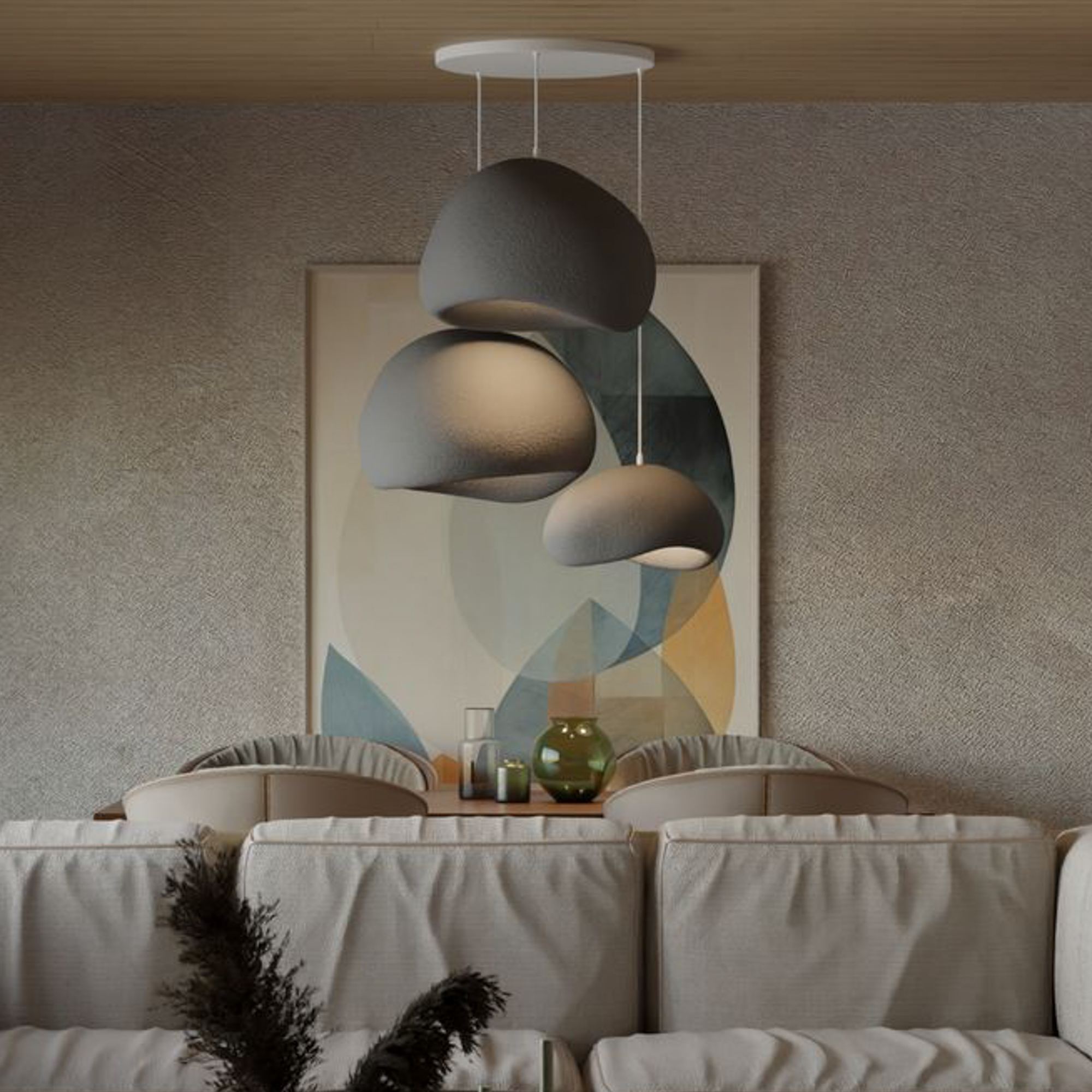 3-Flammig Wabi Sabi Ashveils Pendelleuchte Beton Grau