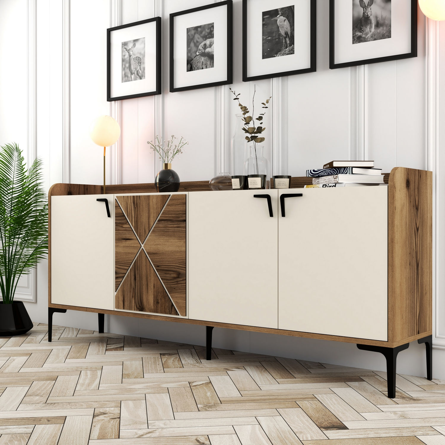 Venedik Sideboard Walnussbraun Creme