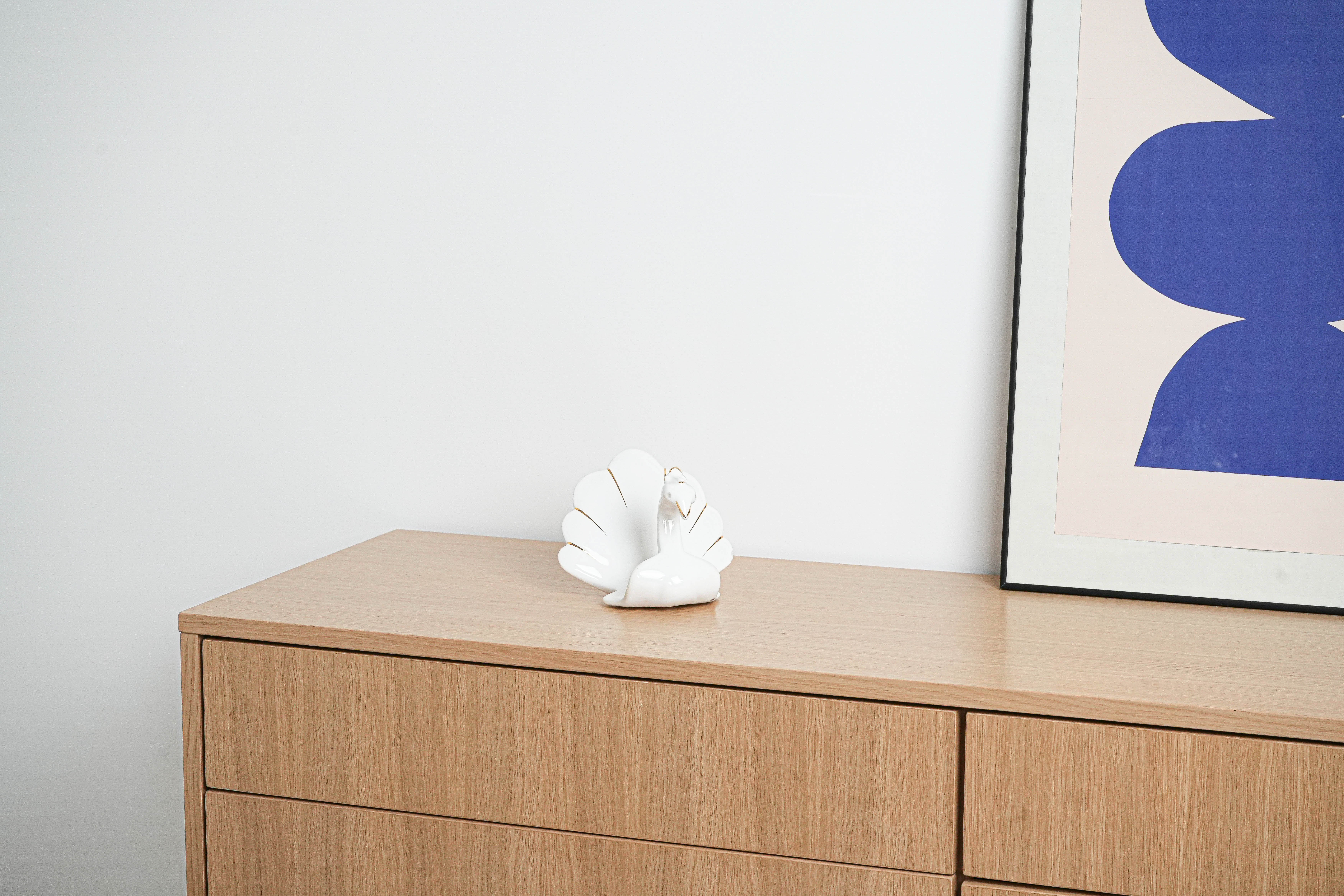 Porzellan-Pfauenfigur Weiß 1970er Jahre