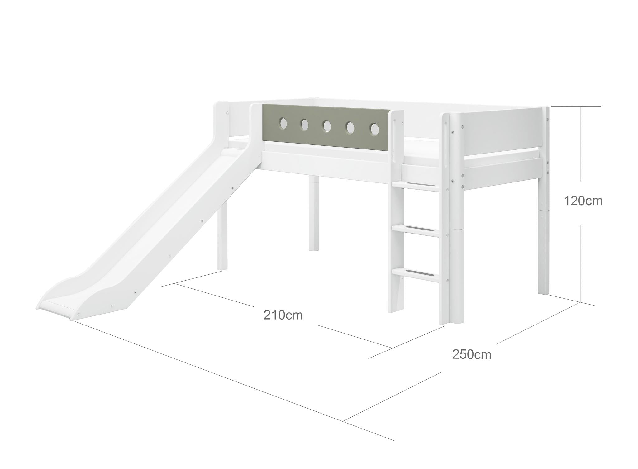 Mittelhohes Bett mit Gerader Leiter und Rutsche Holz Weiß