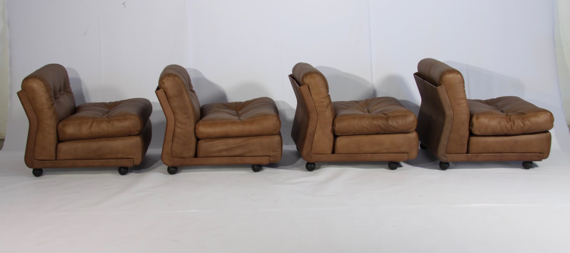 4x Vintage Mario Bellini Amanta Sessel Leder Braun