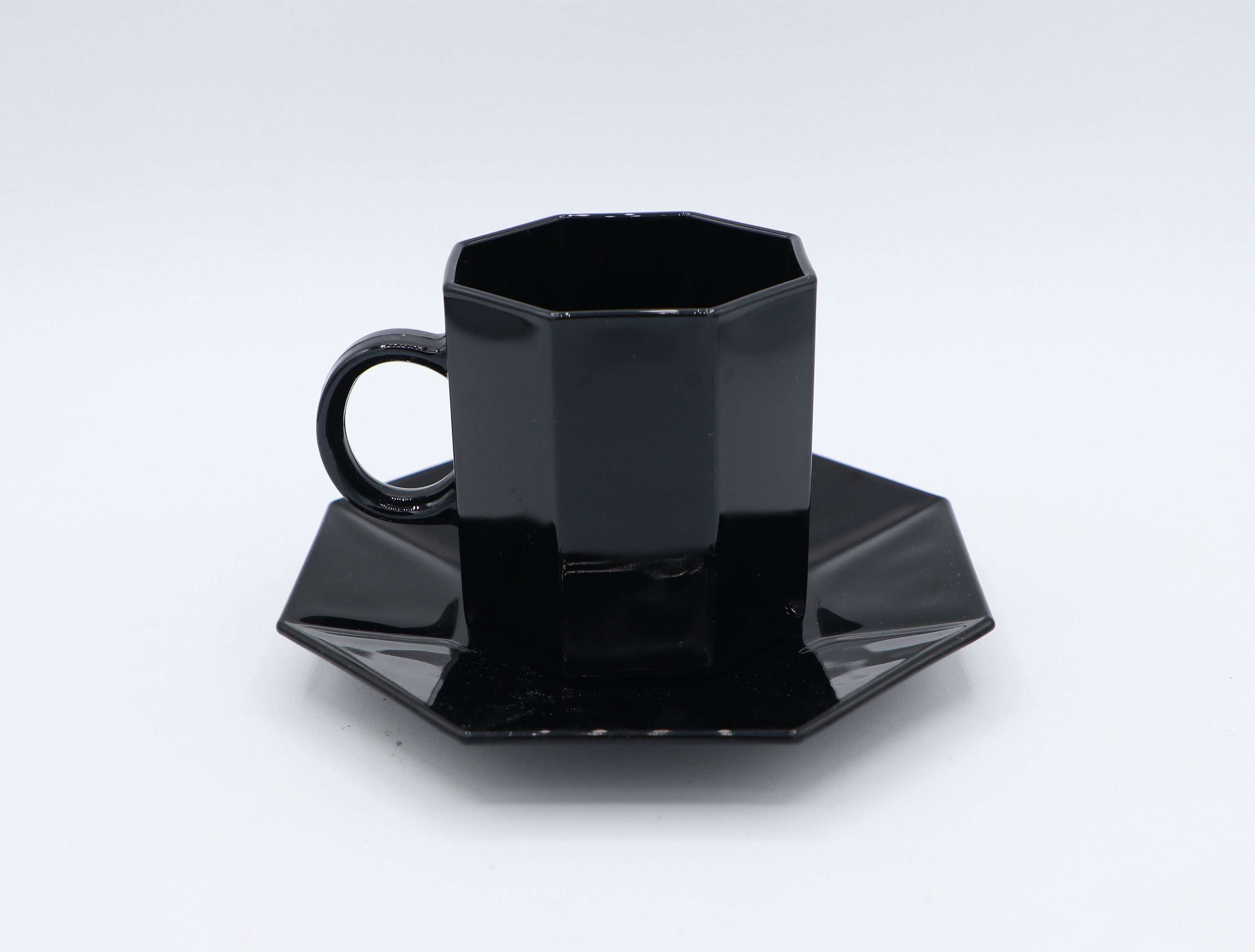 6x Octime Kaffeetasse mit Unterteller Schwarz 1980er Jahre
