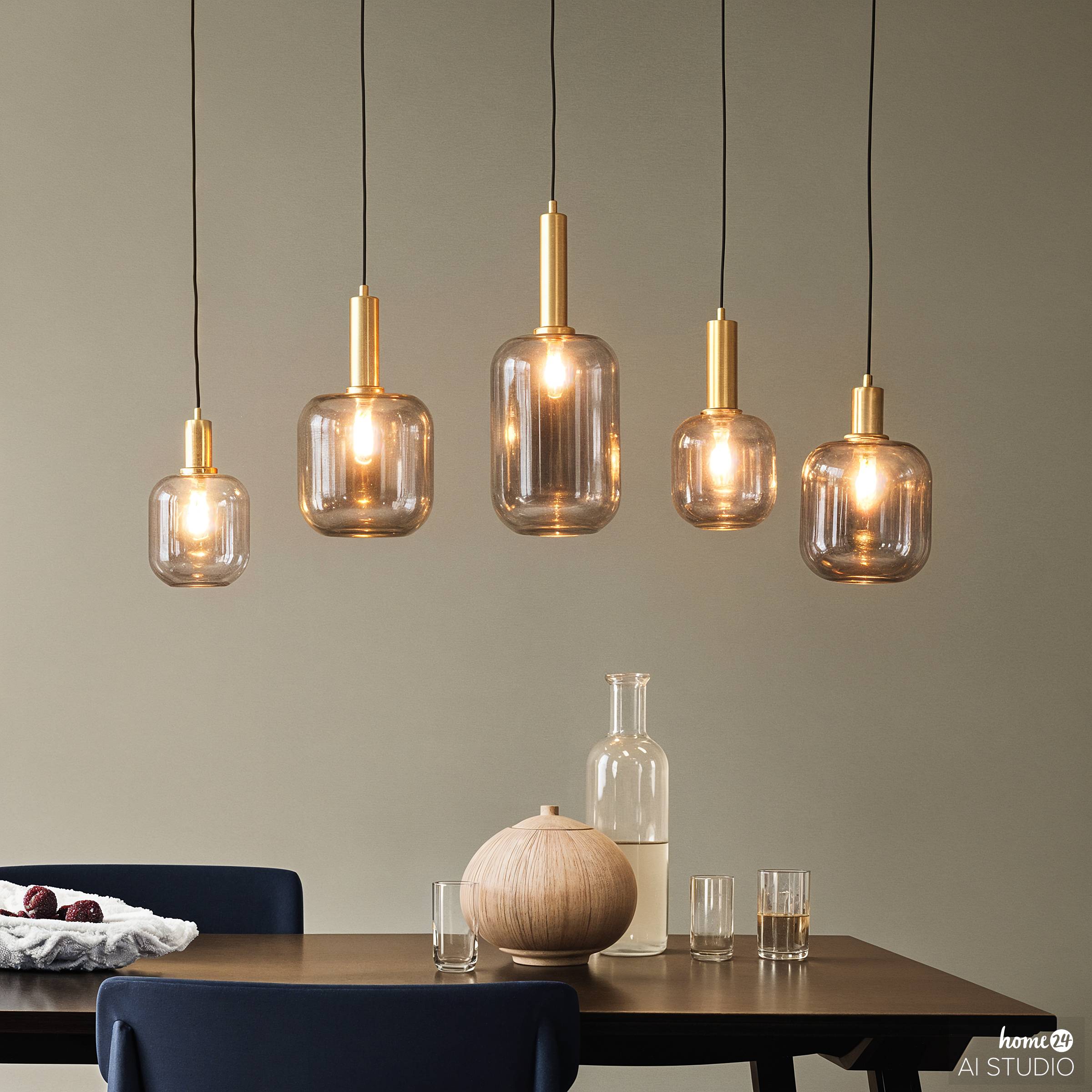 MOME Pendelleuchte 5-flammig Rauchglas Grau