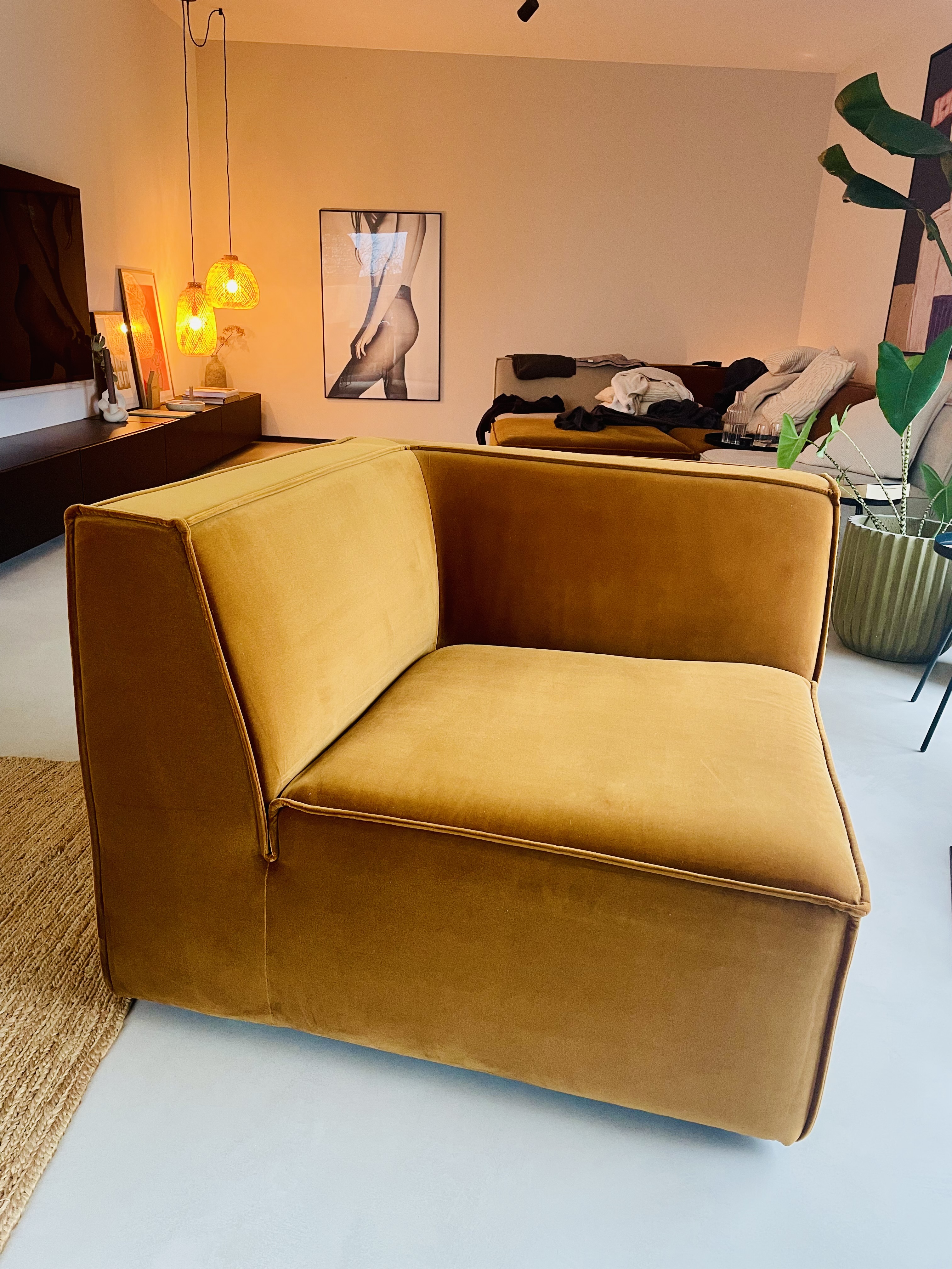 Dane 1-seater corner module Velour Matte Amber