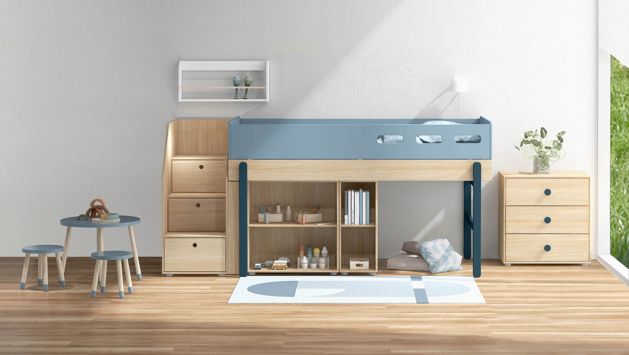 Dots Kindertisch Eschenholz Dunkelblau