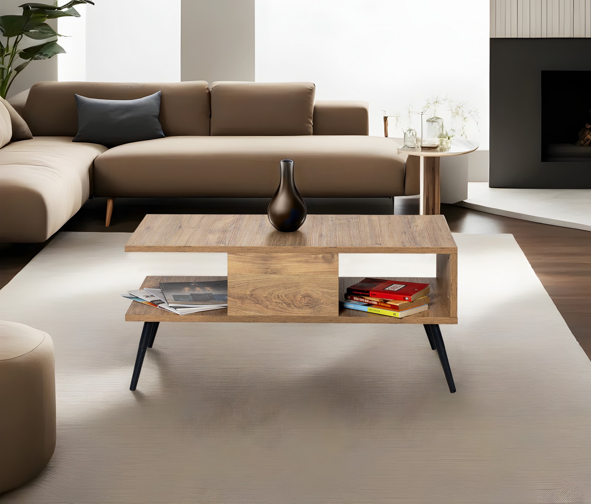 Bukle Couchtisch Holzfurnier Schwarz