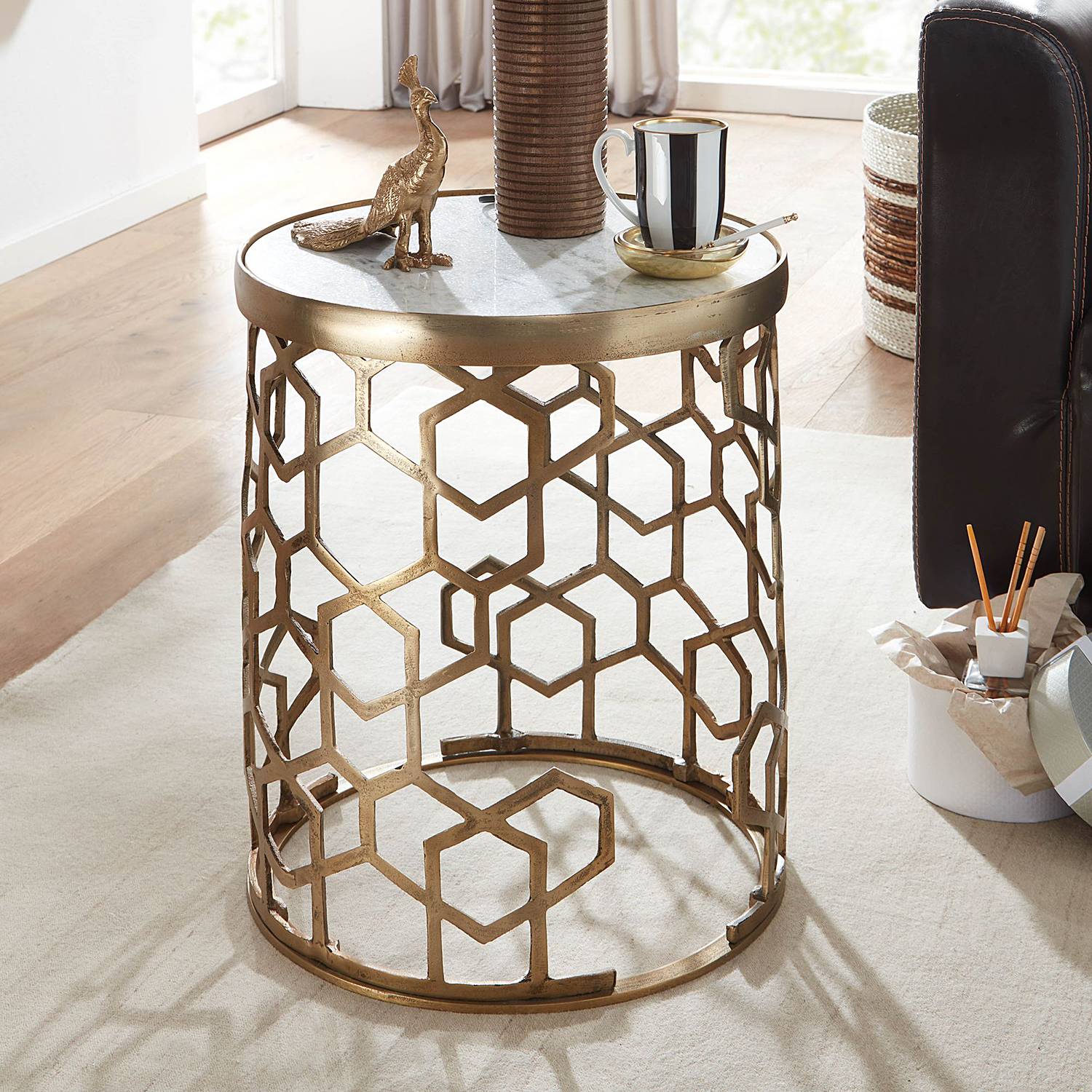 Side table Titara Marble Metal White Gold