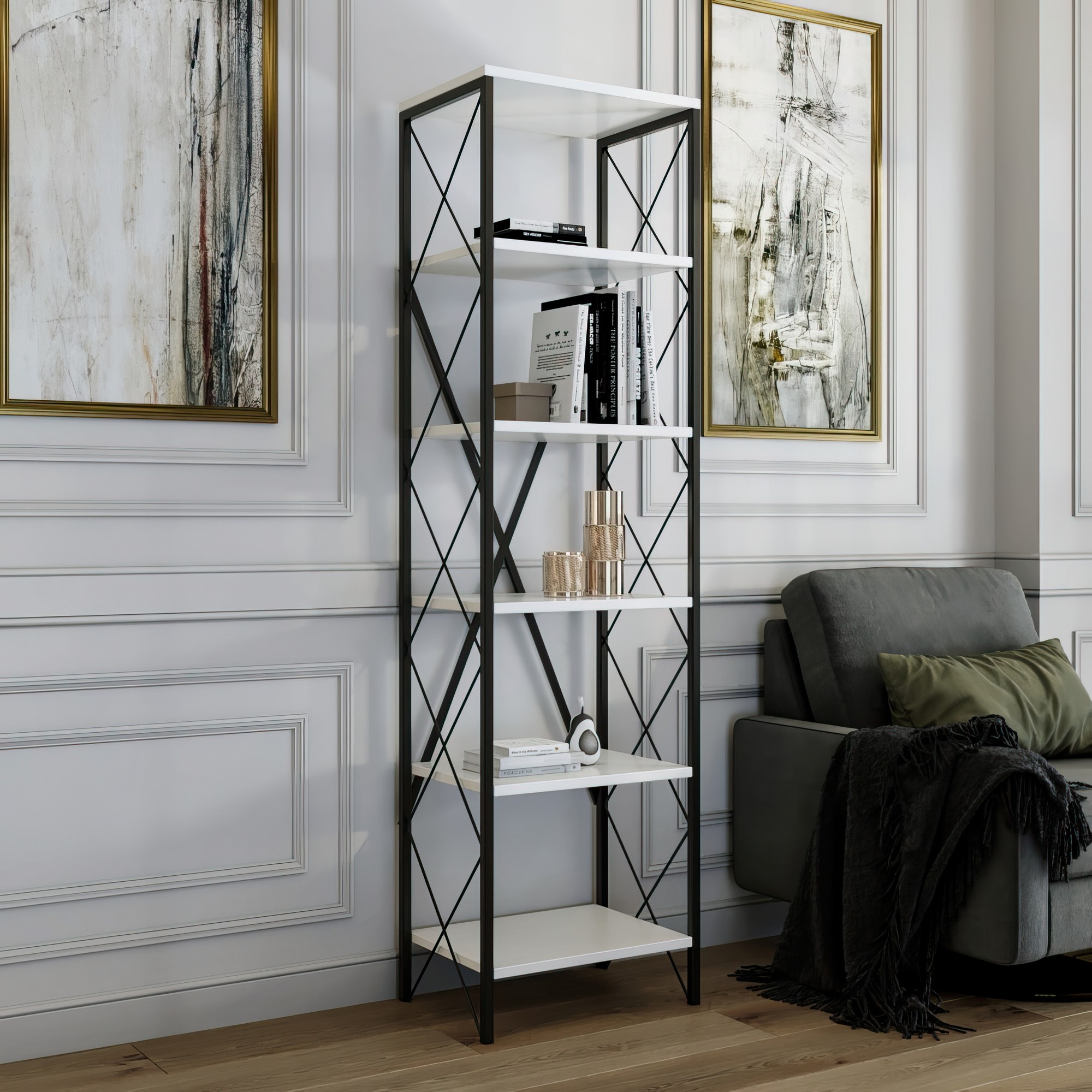 Suadiye Bookshelf Wood veneer White Black
