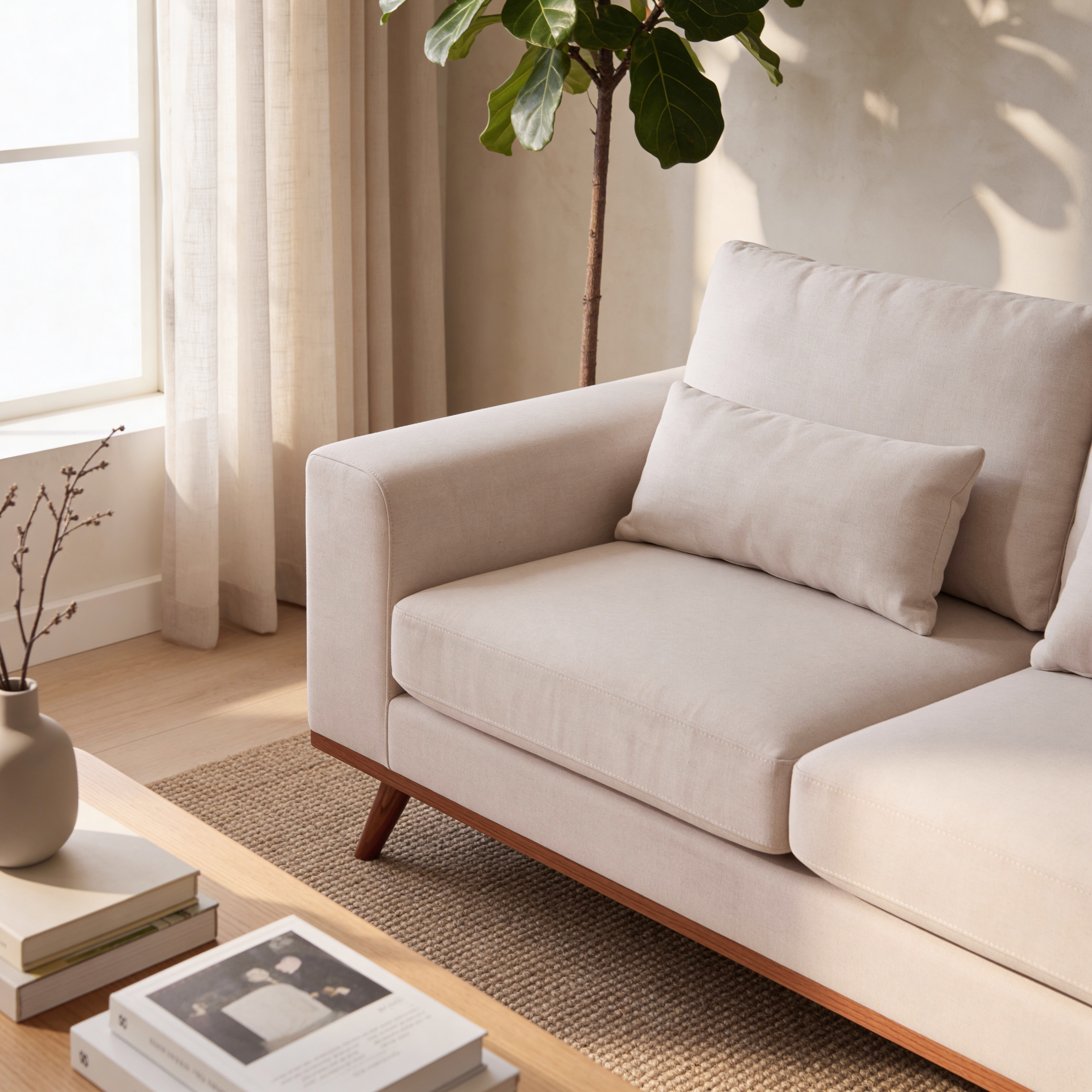 Corner Sofa Japandi 3-Seater Right Beige