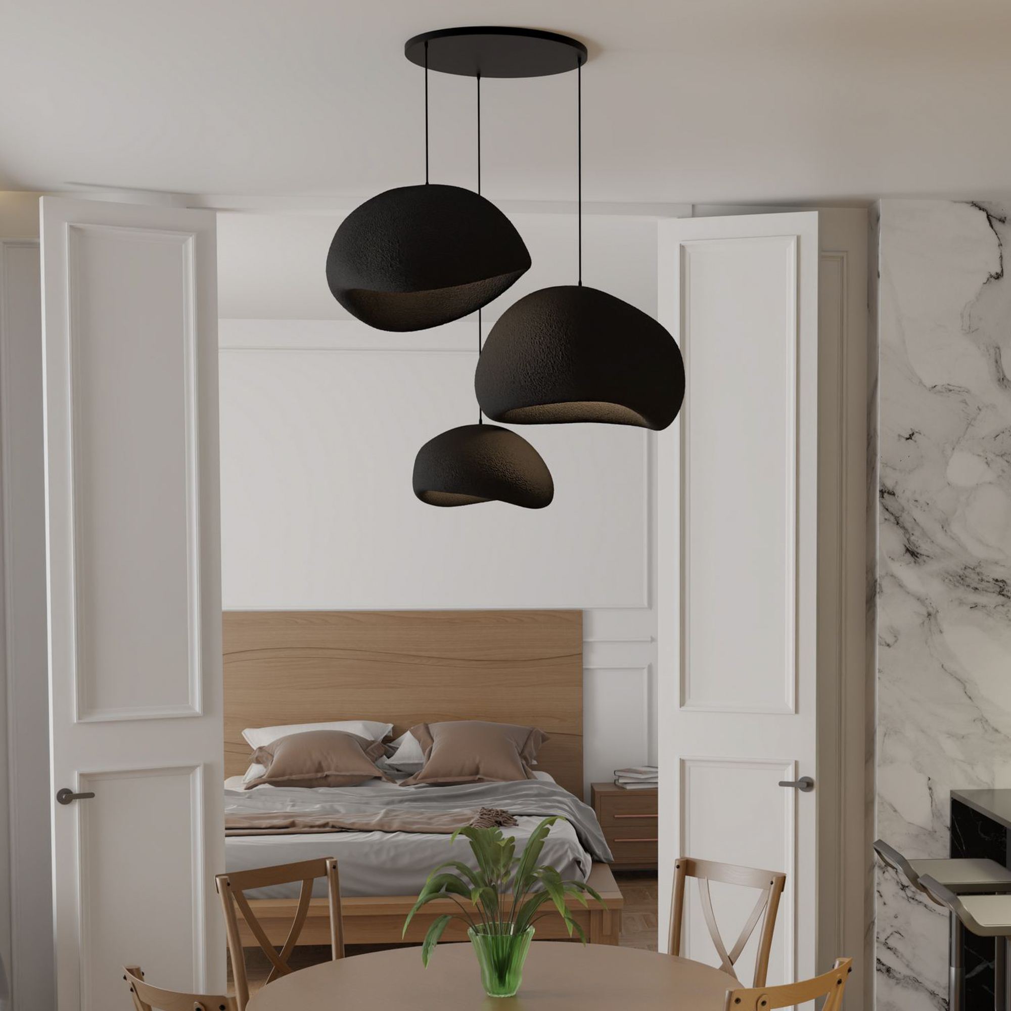 3-Flammig Wabi Sabi Mossgreys Pendelleuchte Schwarz
