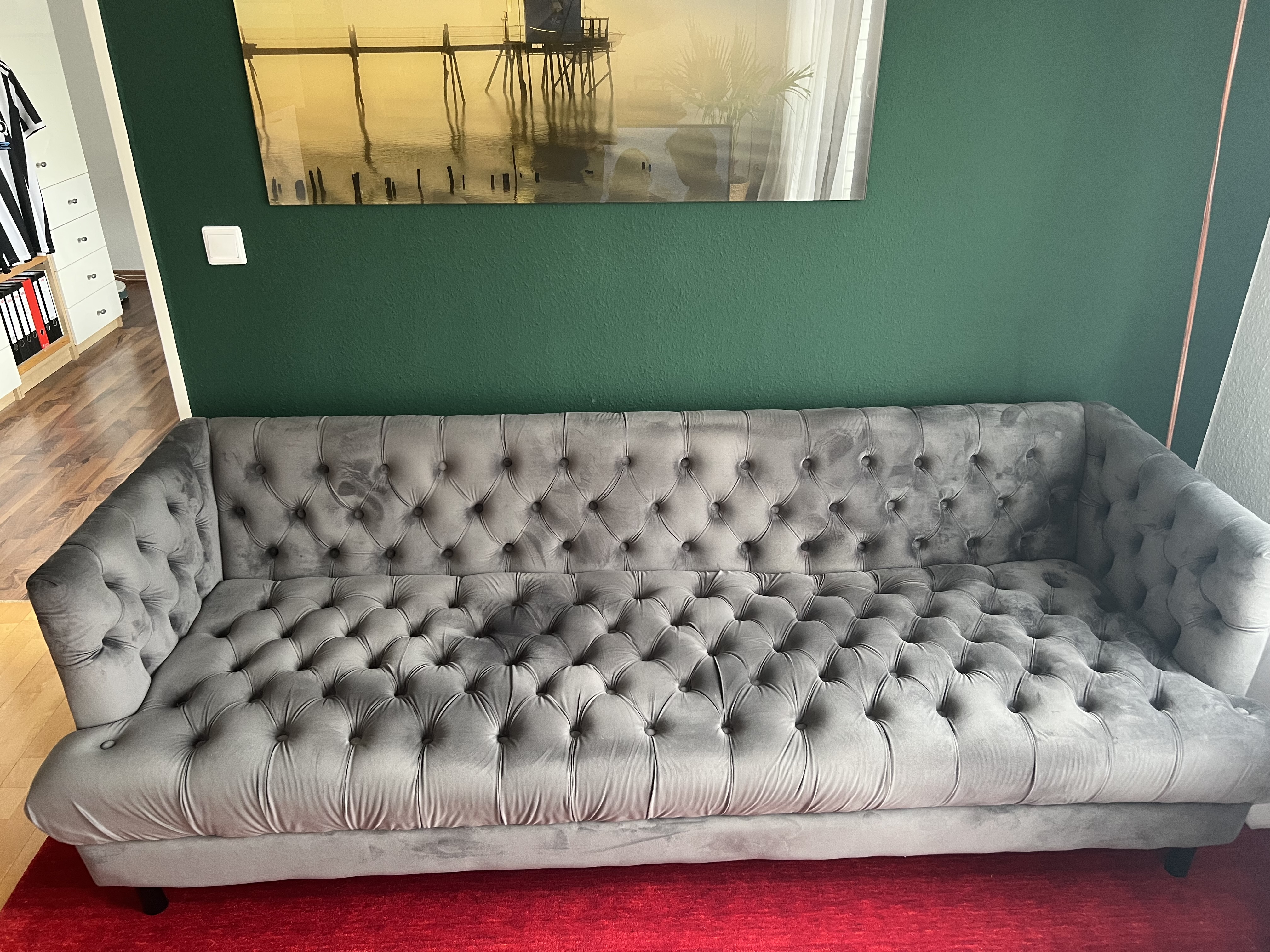 Chesterfield 3-Sitzer Sofa Samt Grau