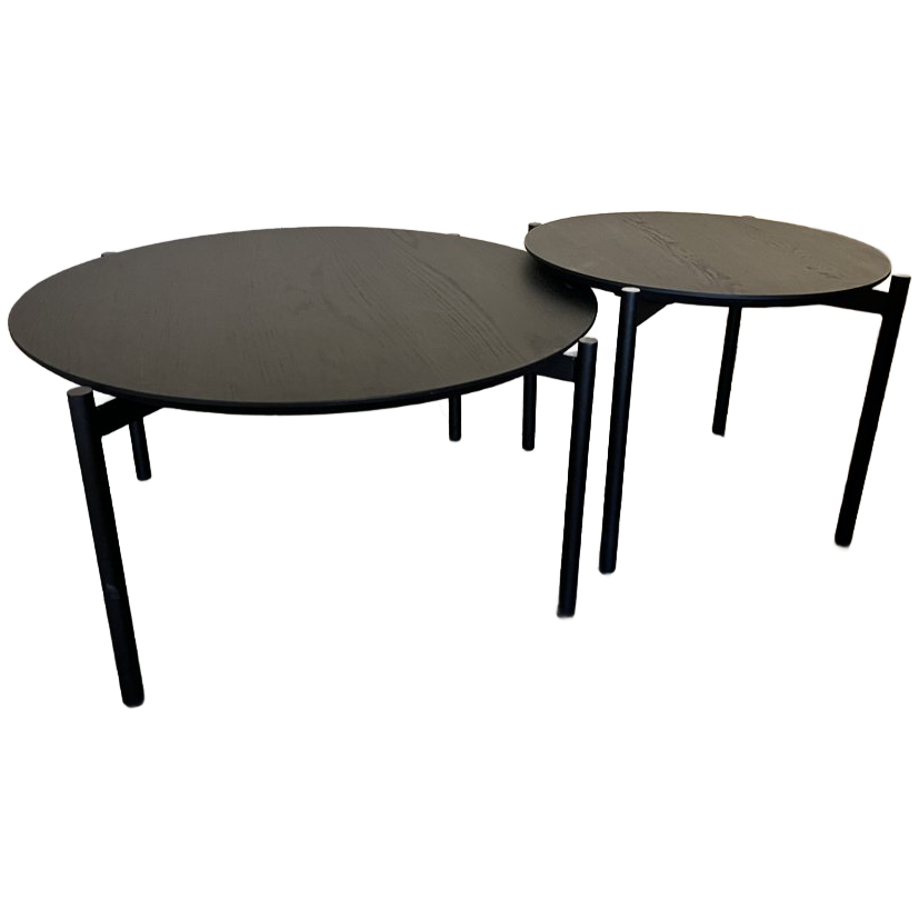 Schild 2x Couchtisch-Set Eichenholz Metall Ø70cm Ø50cm
